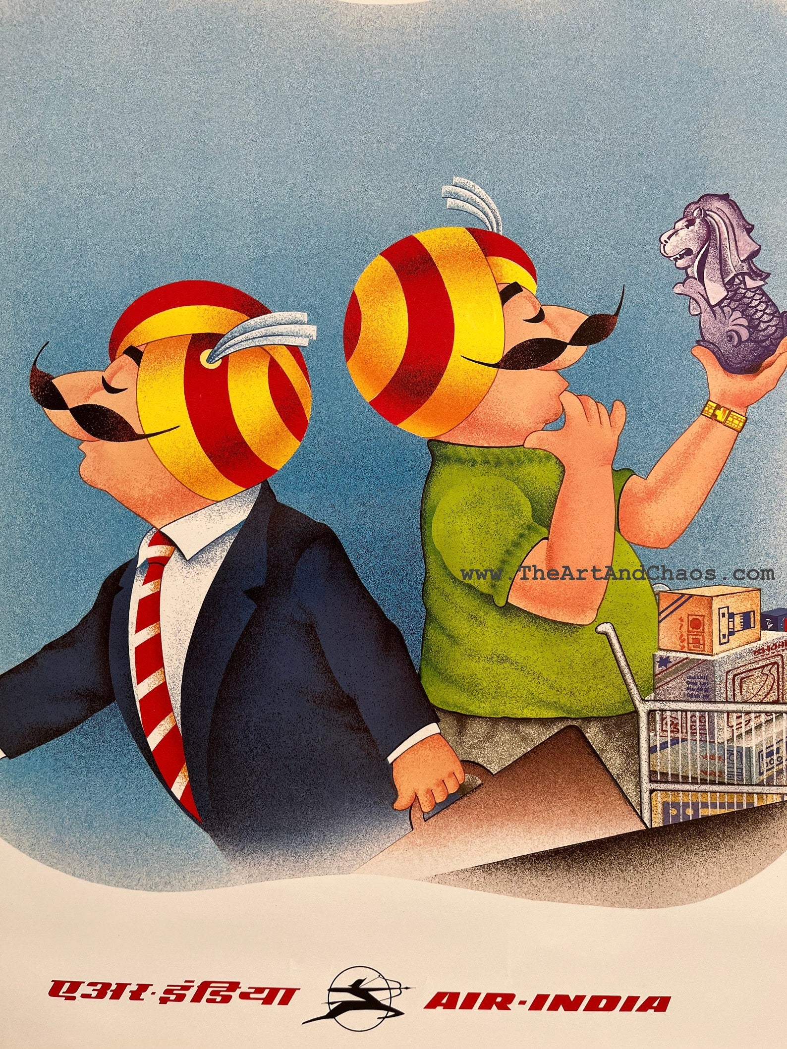 Air India Poster, Original Vintage Travel Poster, Singapore