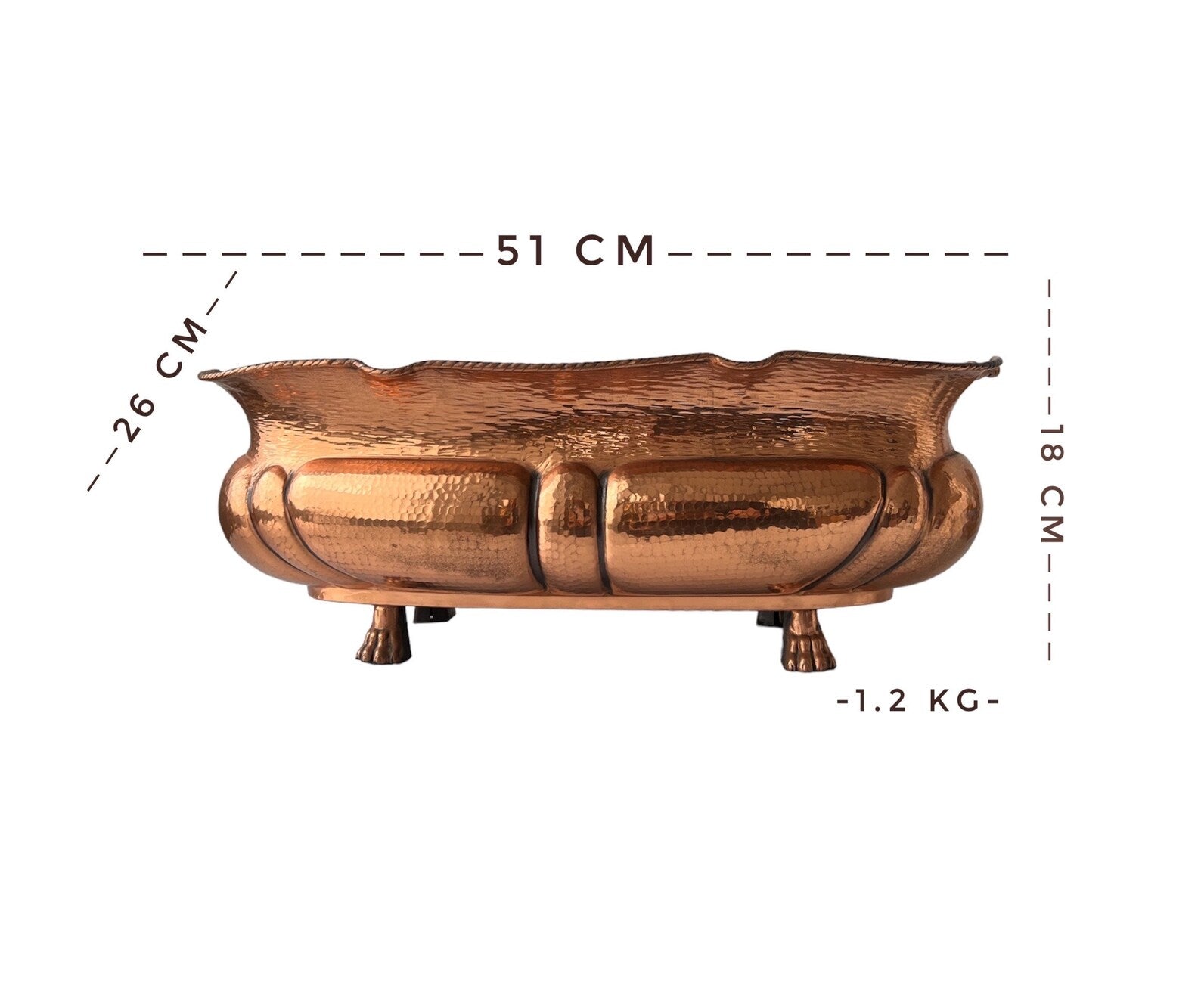 Vintage Hammered Copper Planter. Lion Paw Feet Jardiniere