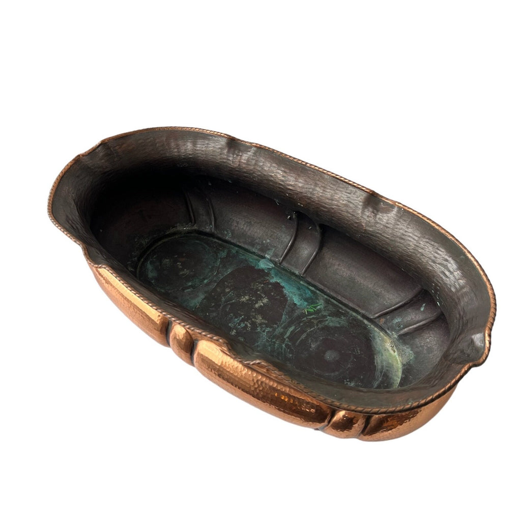 Vintage Hammered Copper Planter. Lion Paw Feet Jardiniere