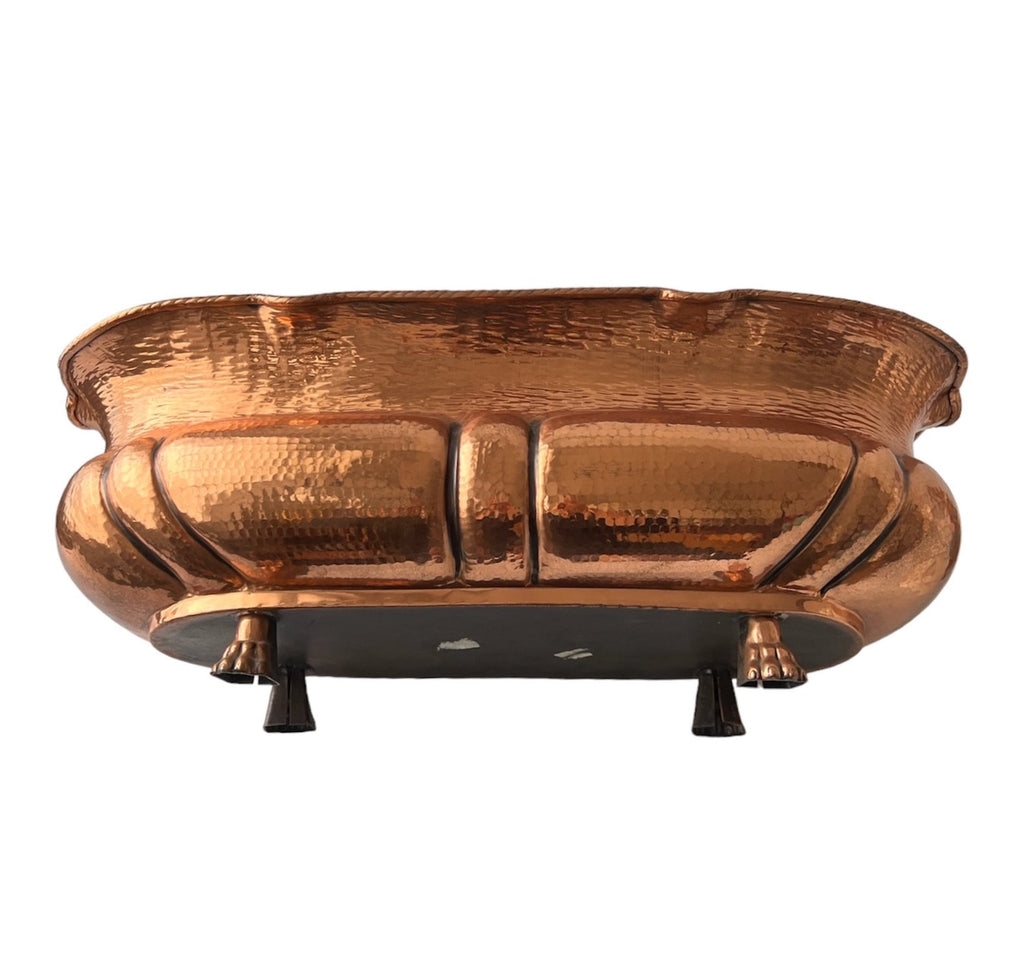 Vintage Hammered Copper Planter. Lion Paw Feet Jardiniere