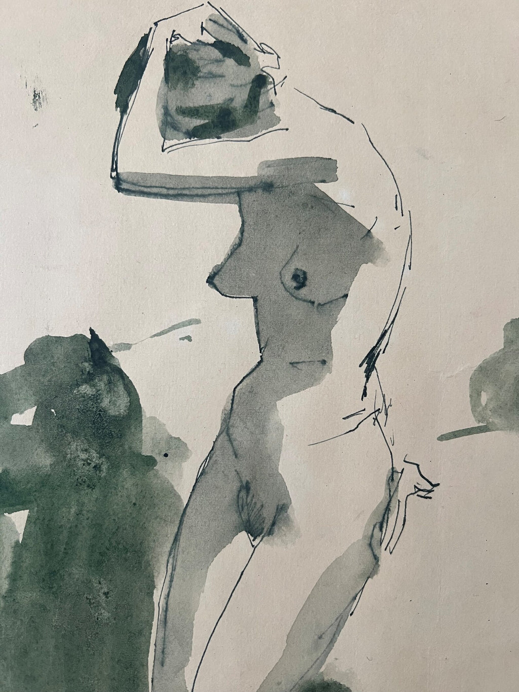 Original Soviet Nude Drawing, Ink & Watercolor, 1972 – Max Avadievich Birshtein
