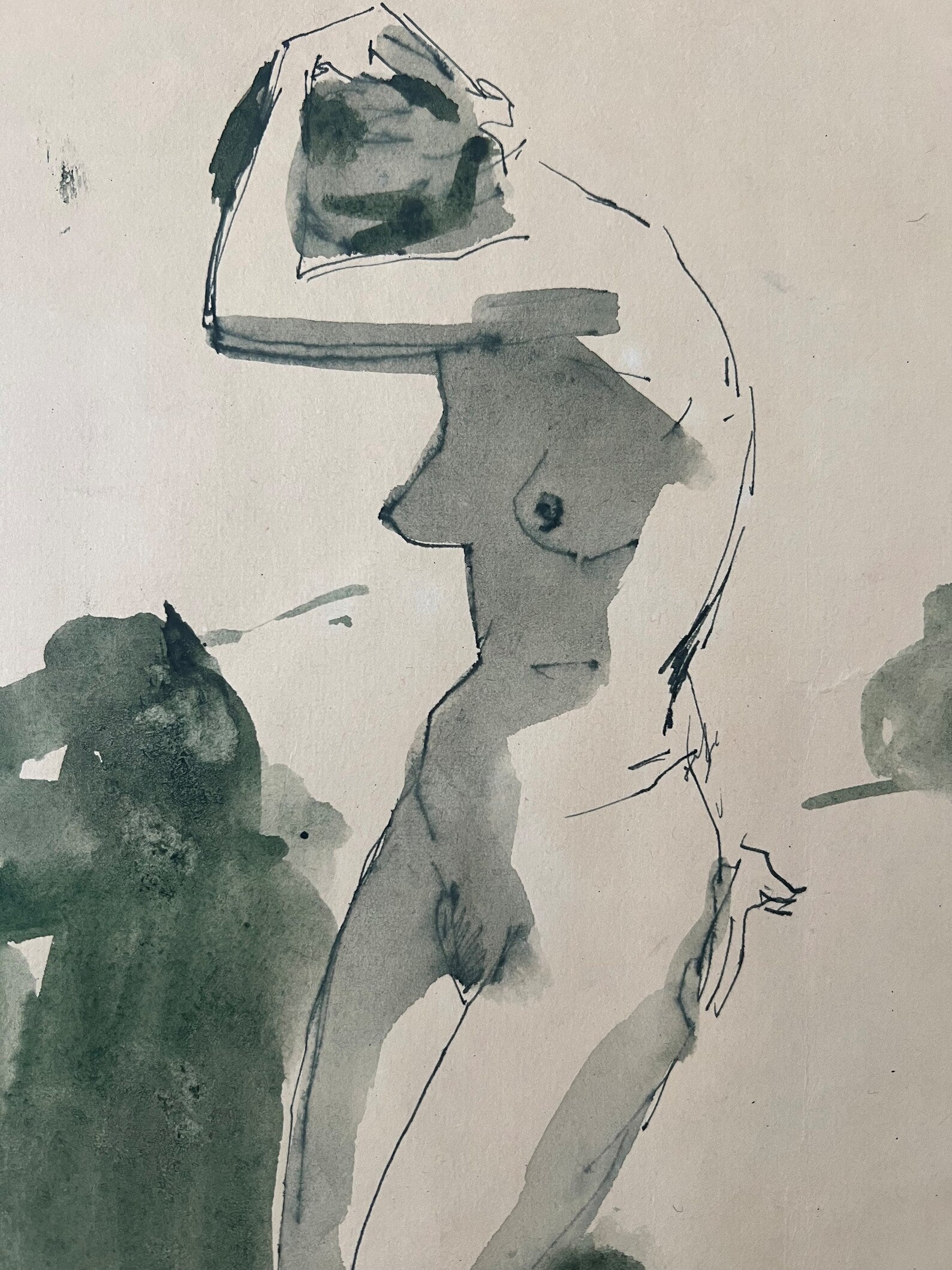 Original Soviet Nude Drawing, Ink & Watercolor, 1972 – Max Avadievich Birshtein