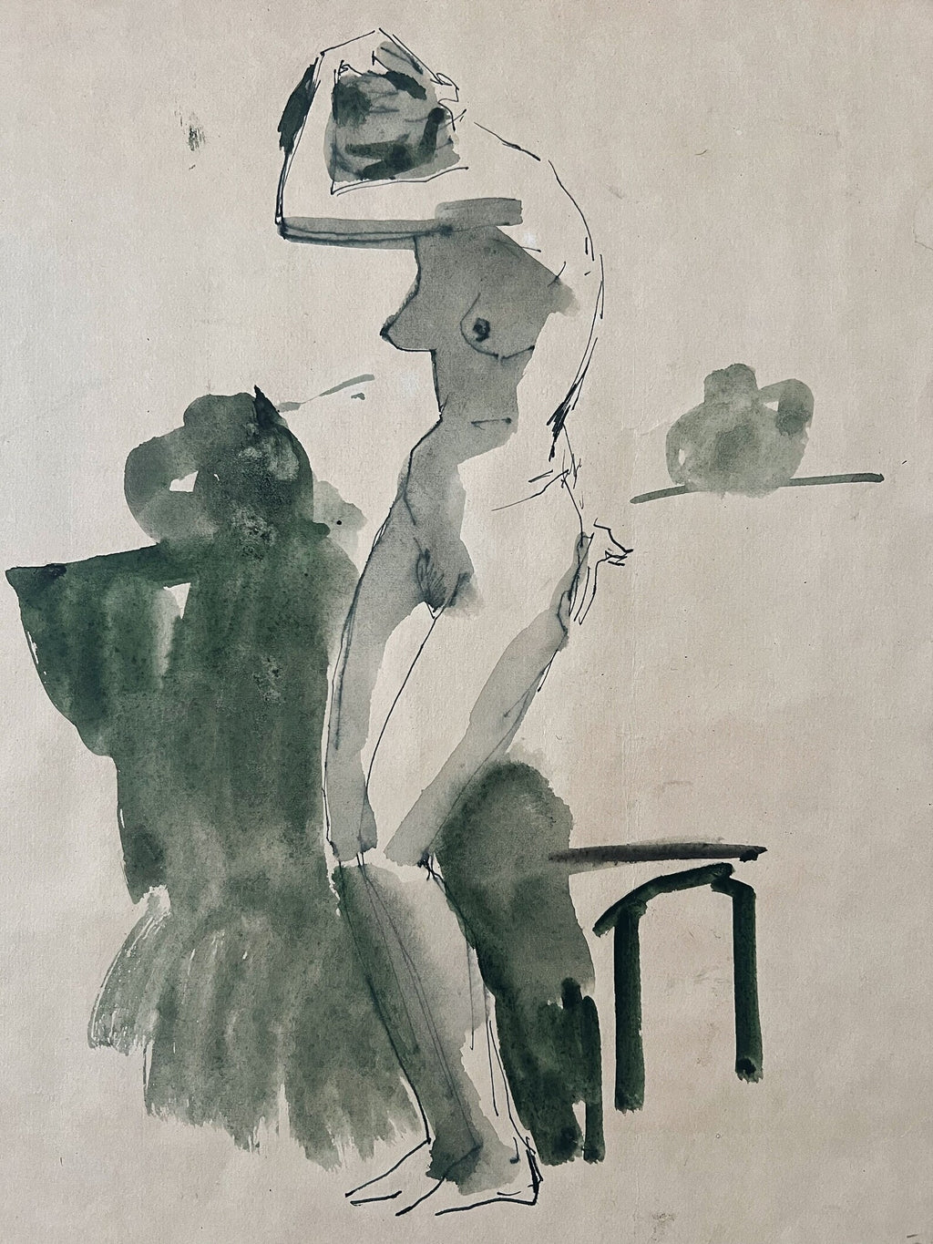 Original Soviet Nude Drawing, Ink & Watercolor, 1972 – Max Avadievich Birshtein