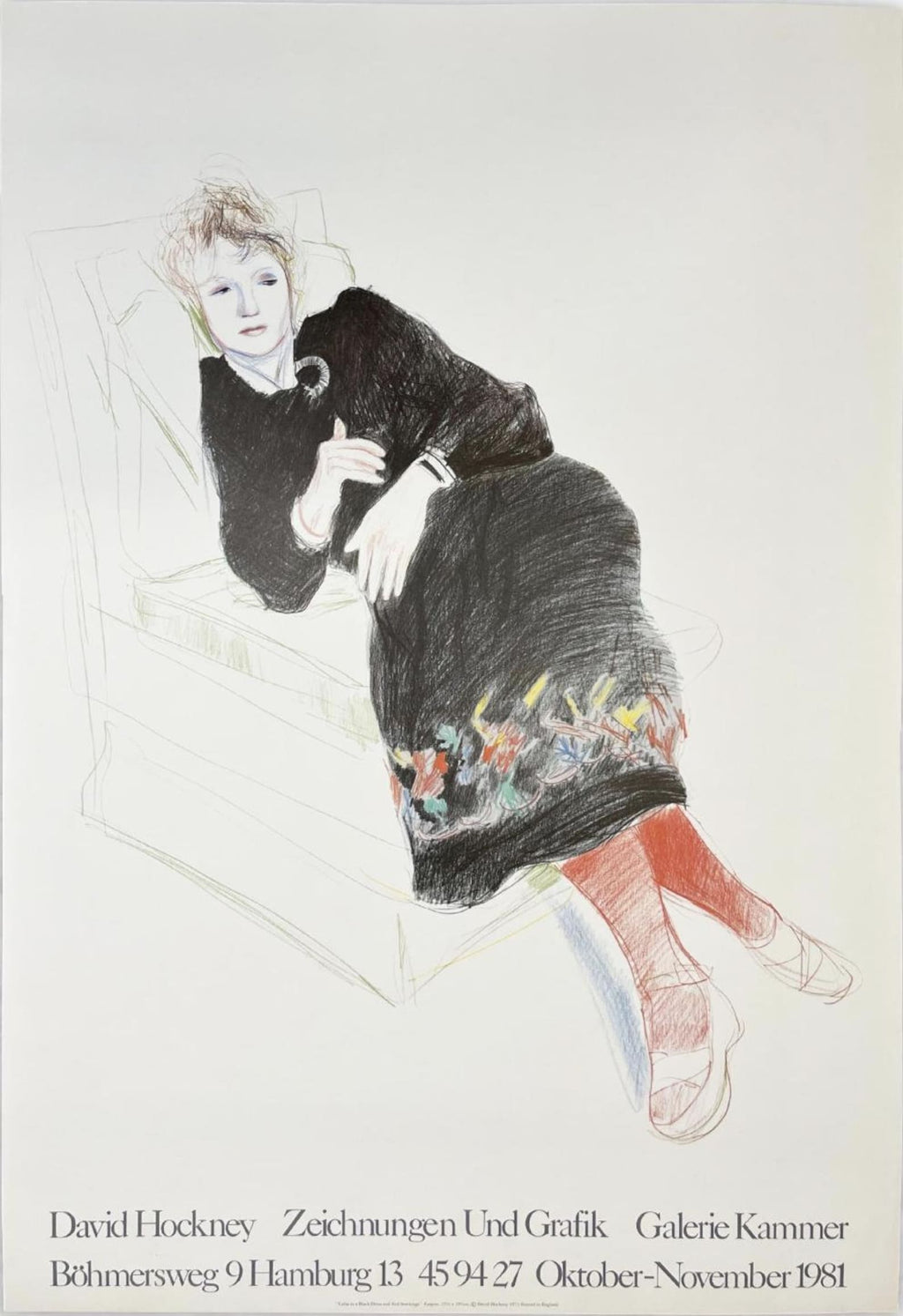 David Hockney - "Celia in Black Dress with Red Stockings". Original Exhibition Museum Poster