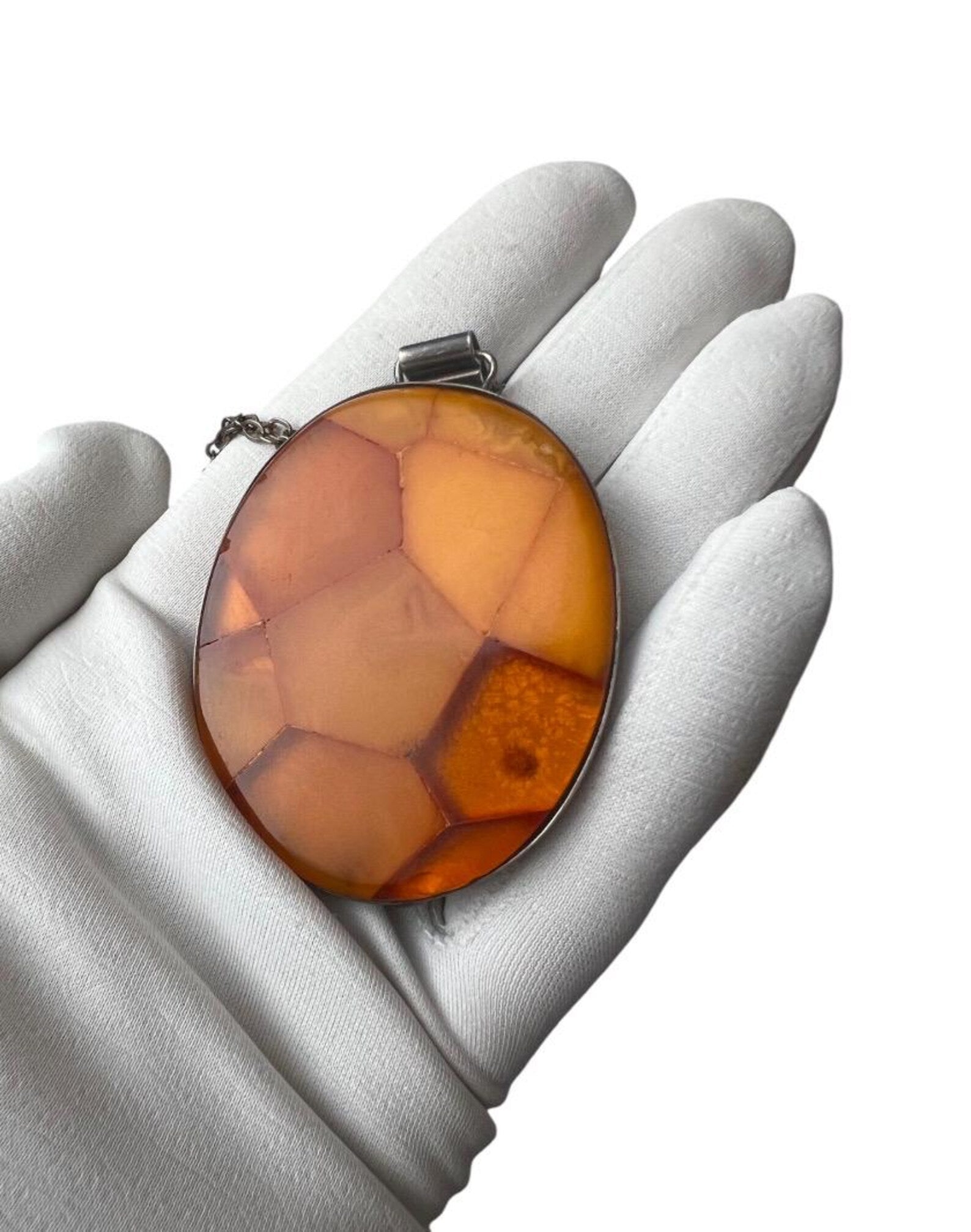 Vintage Fischland Amber Mosaic Pendant Necklace – 835 Silver, Germany