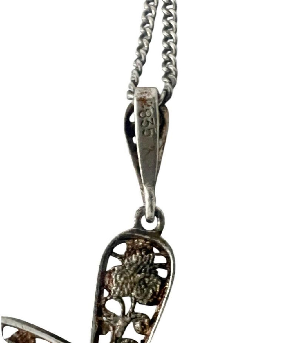 Vintage 835 Silver Filigree Cross Necklace, Floral Openwork Pendant, European Religious Jewellery