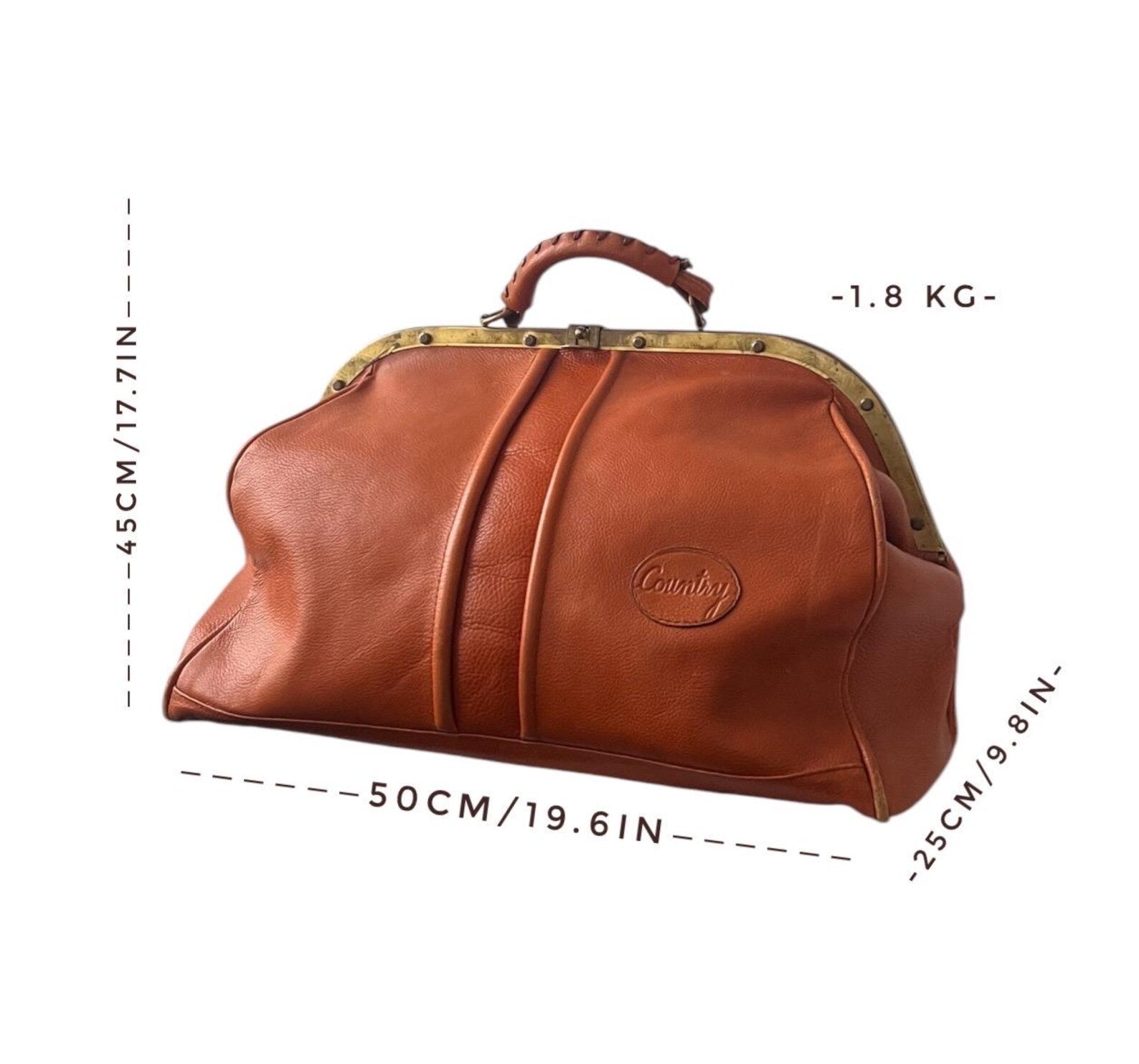 Vintage Leather Weekender Bag – Retro Gentleman’s Travel Duffle, Soft Tan Leather, Brass Hardware