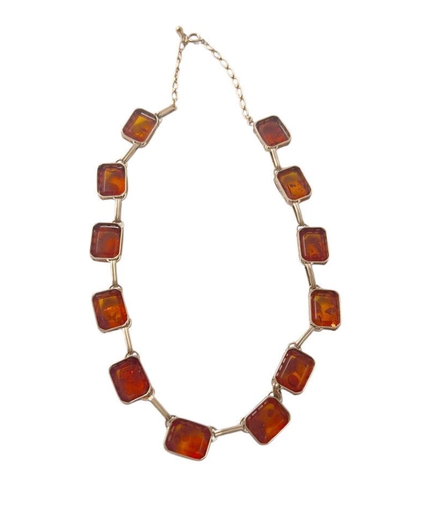Vintage Baltic Amber Necklace Silver Gold Plated Statement Jewellery