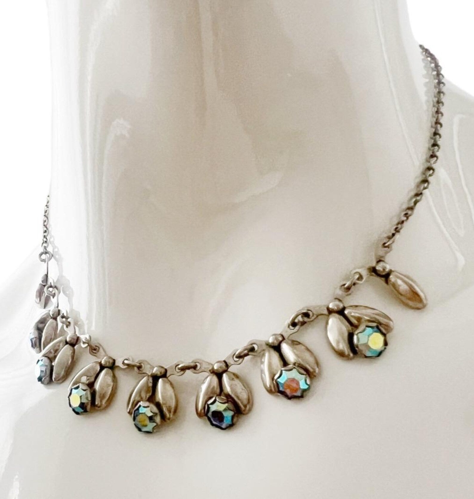 Vintage Hermann Siersbøl Sterling Silver Choker Necklace with Floral Leaf Design