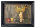 Floral Still Life Oil Painting: Yellow Flowers & Apples, c.1915