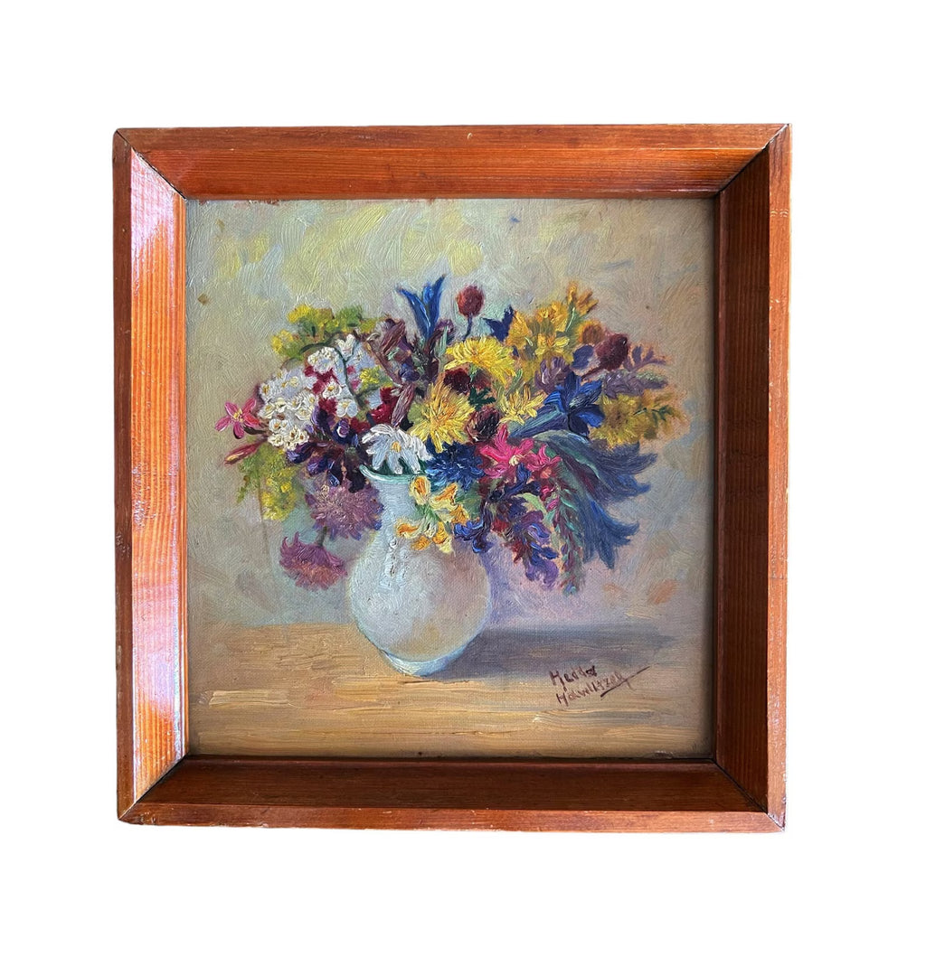 Floral Still Life Oil Painting by Hedda Hawlitzek (1900–1974). Mid-Century Signed Art