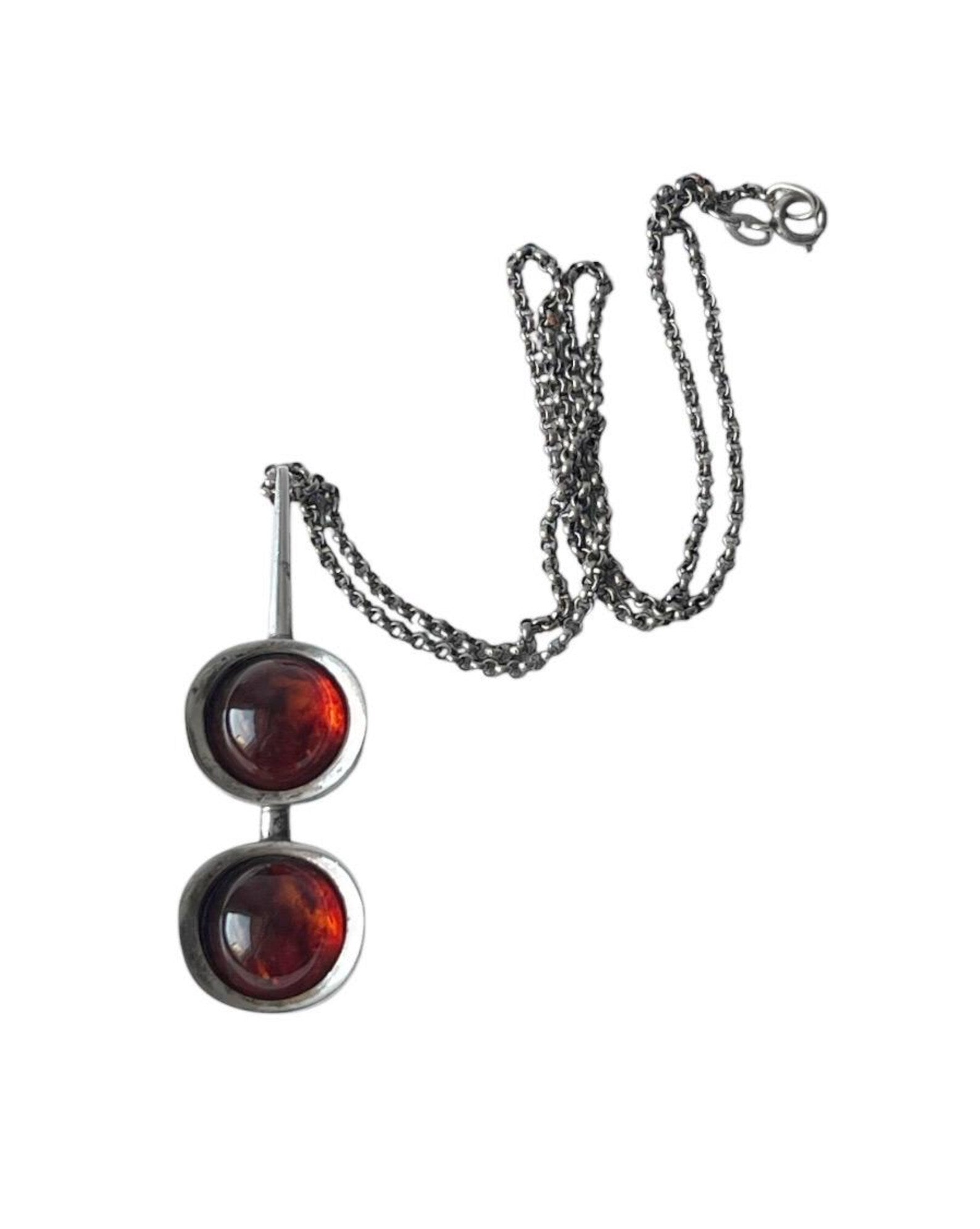 Vintage Baltic Amber Pendant Necklace, Sterling Silver, Danish Modernist, Niels Erik From