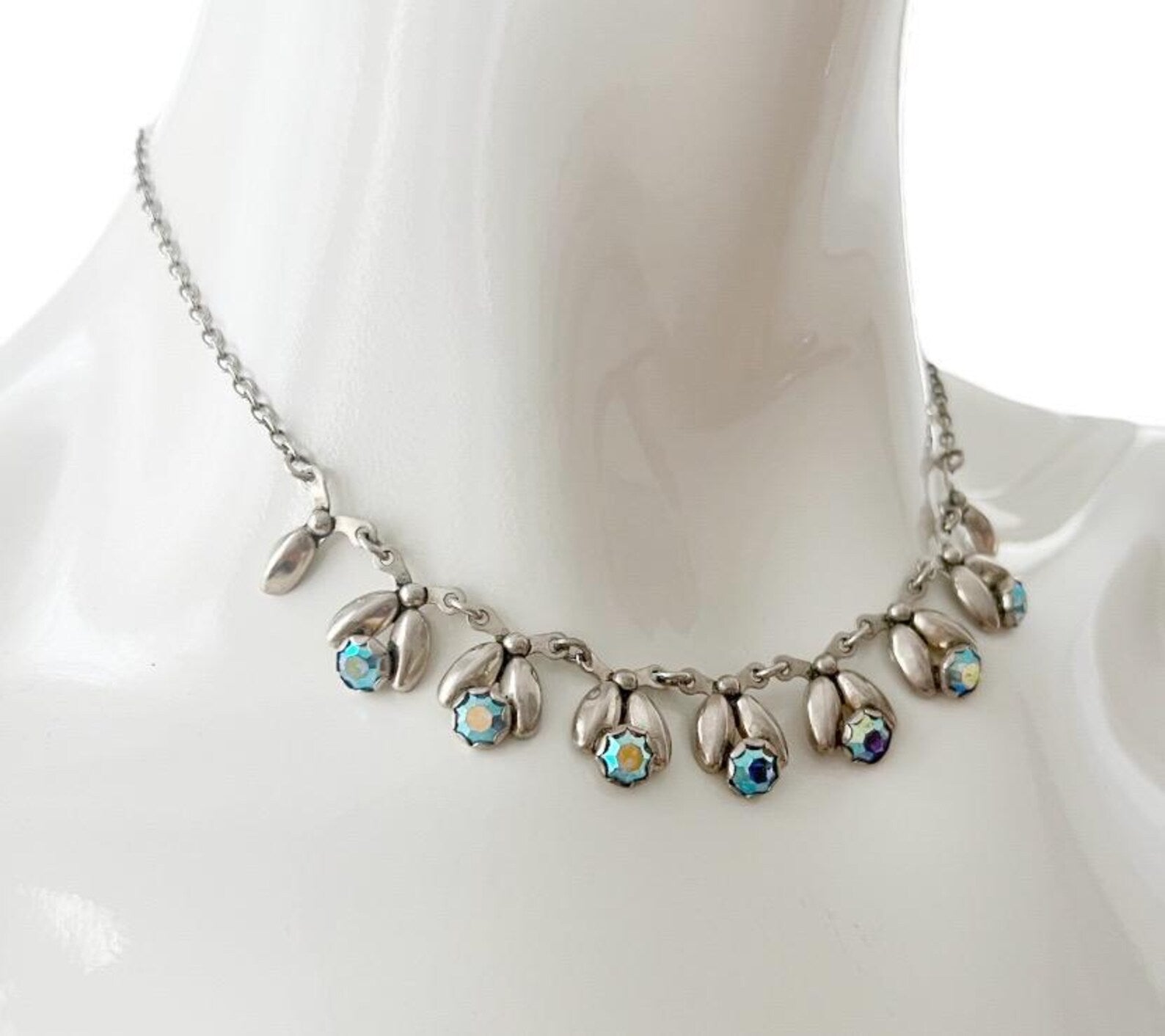 Vintage Hermann Siersbøl Sterling Silver Choker Necklace with Floral Leaf Design