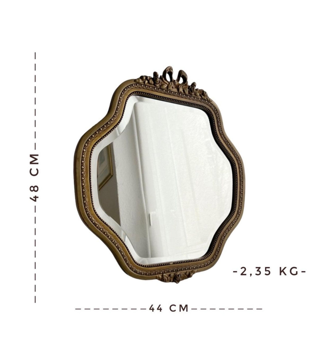 Vintage Louis XVI Style Wall Mirror, Belgian Gilt Wood And Stucco Beveled Mirror