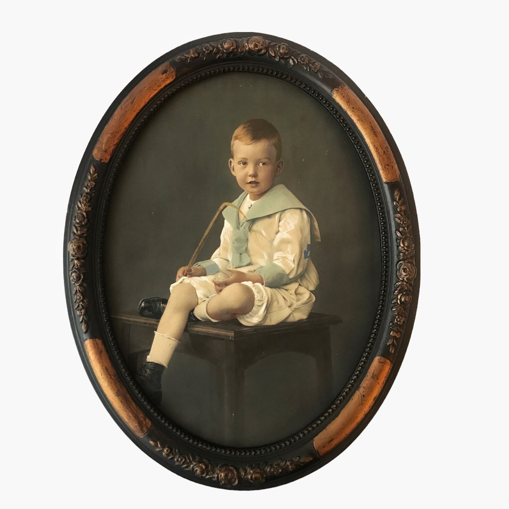Antique Edwardian Child Portrait c.1900. Hand Coloured Photograph. Pastel & Watercolour. Germany