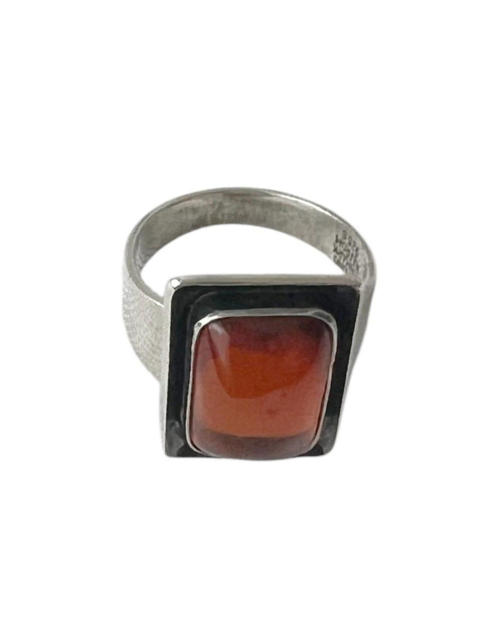 Vintage Baltic Amber Ring, Sterling Silver, Danish Modernist, Niels Erik From. UK size: M