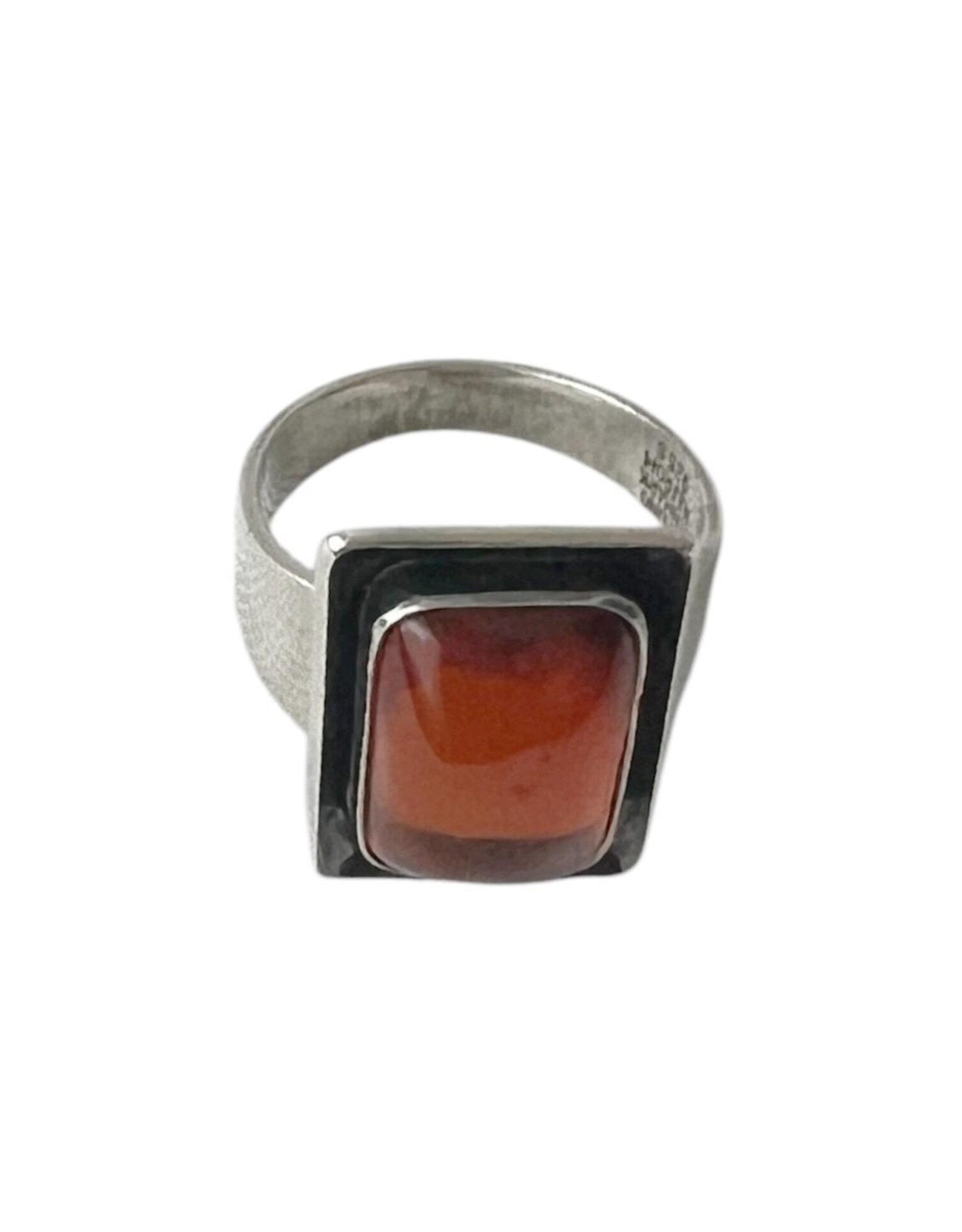 Vintage Baltic Amber Ring, Sterling Silver, Danish Modernist, Niels Erik From. UK size: M