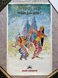 Air India Poster, Original Vintage Travel Poster, Jakarta, Indonesia