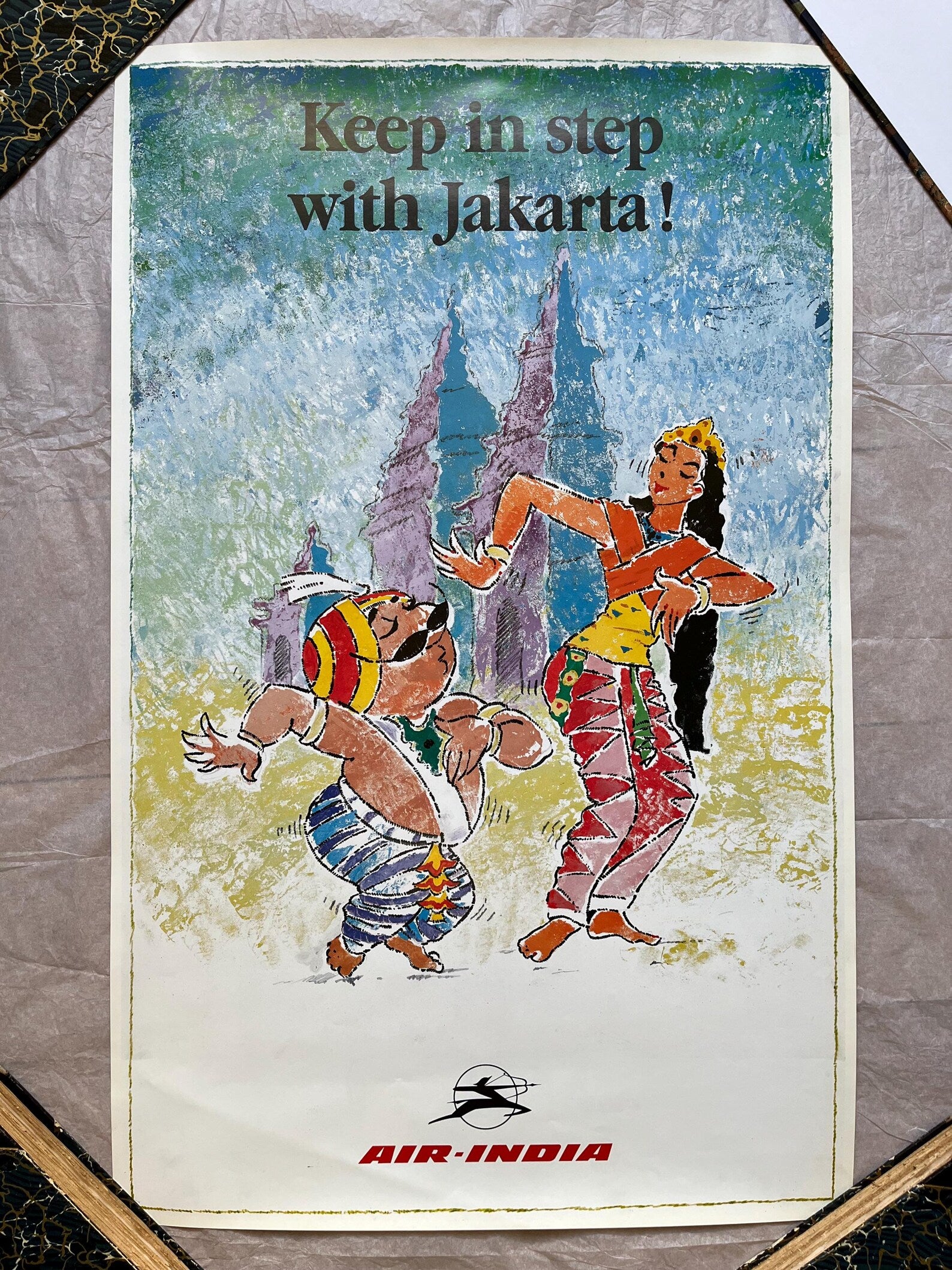 Air India Poster, Original Vintage Travel Poster, Jakarta, Indonesia