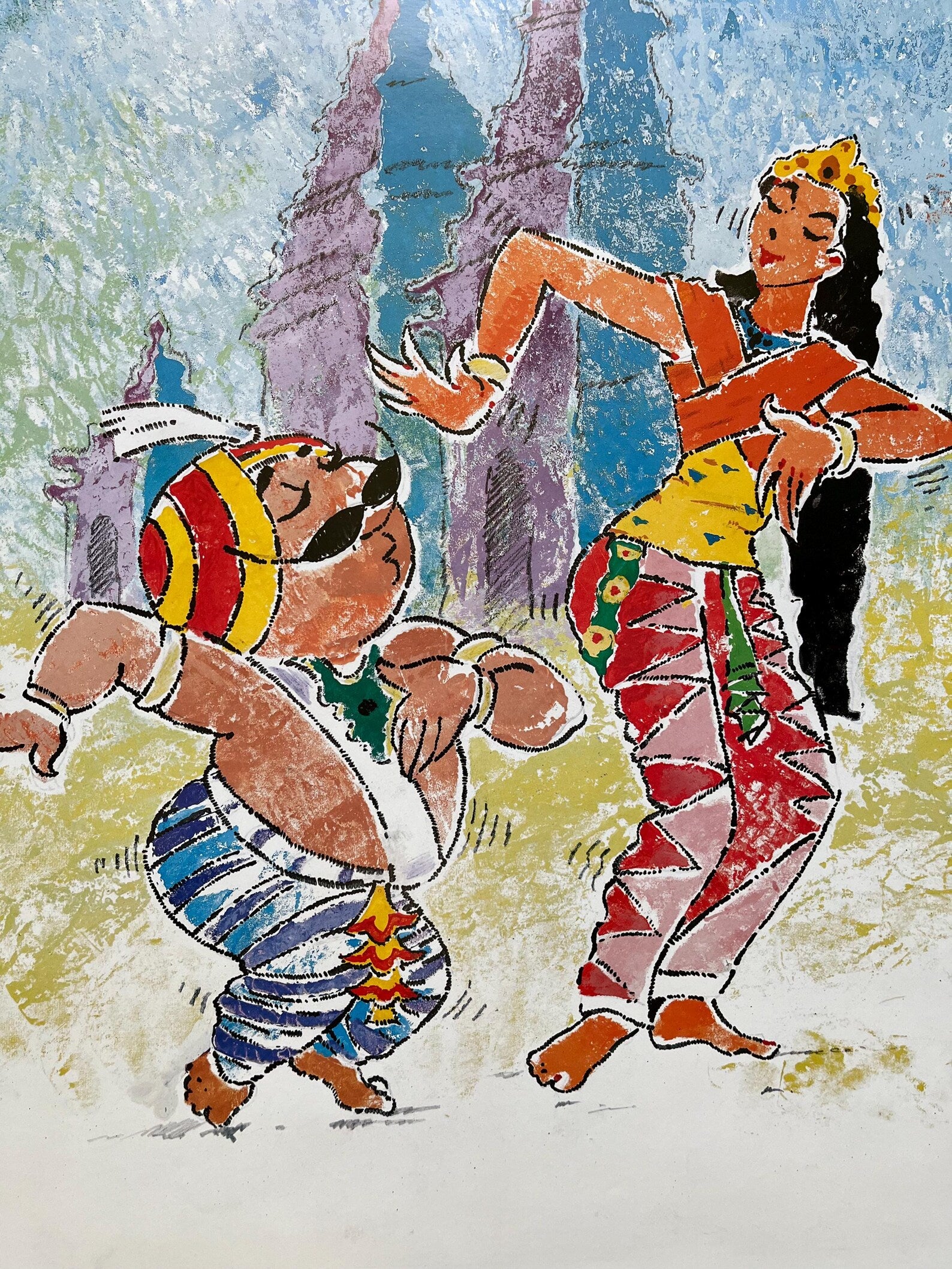 Air India Poster, Original Vintage Travel Poster, Jakarta, Indonesia