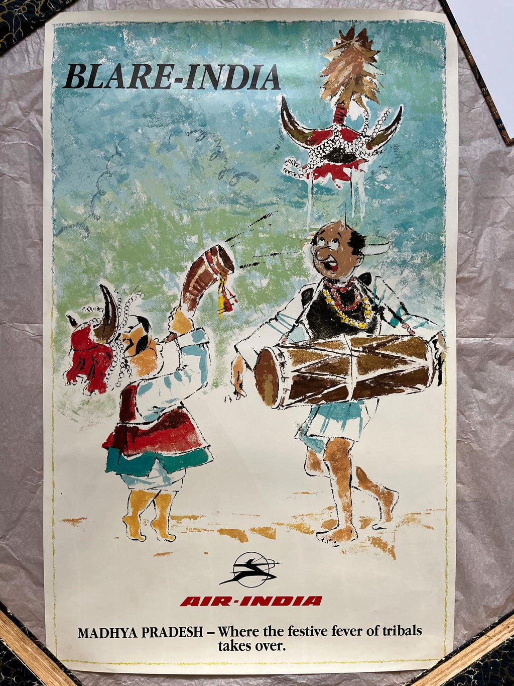 Air India Poster, Original Vintage Travel Poster, Madhya Pradesh