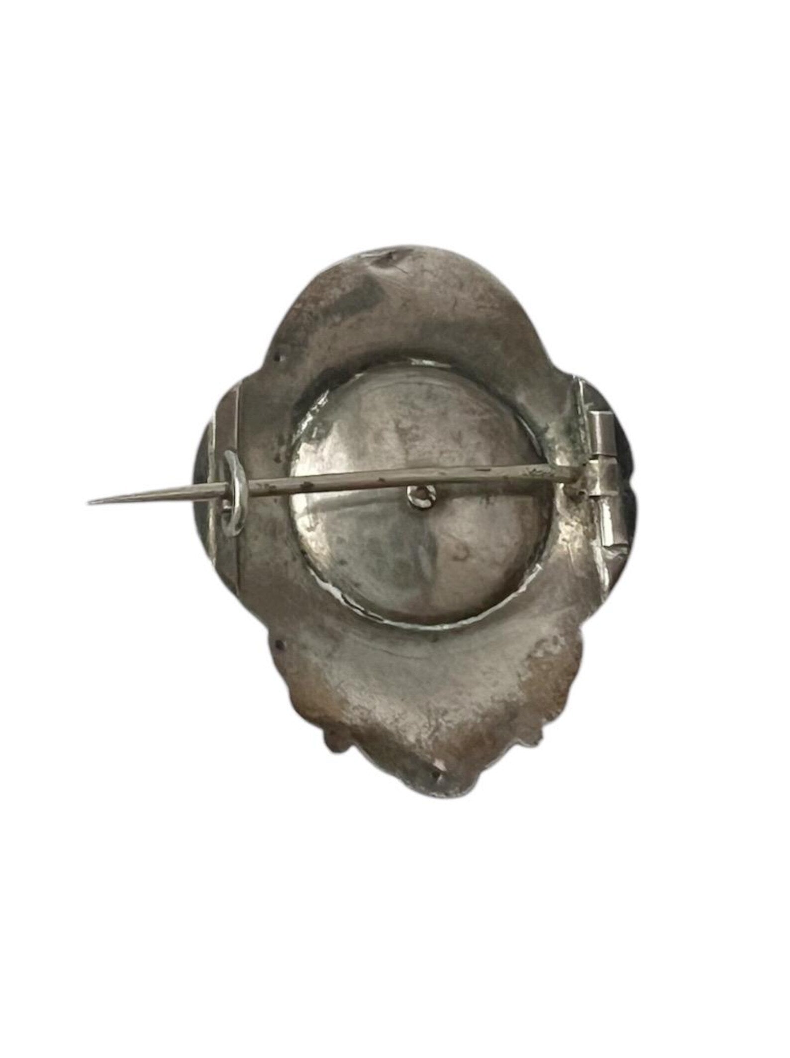 Antique Biedermeier Brooch.  Gold-Foiled Floral Pin with Star-Set Stone.