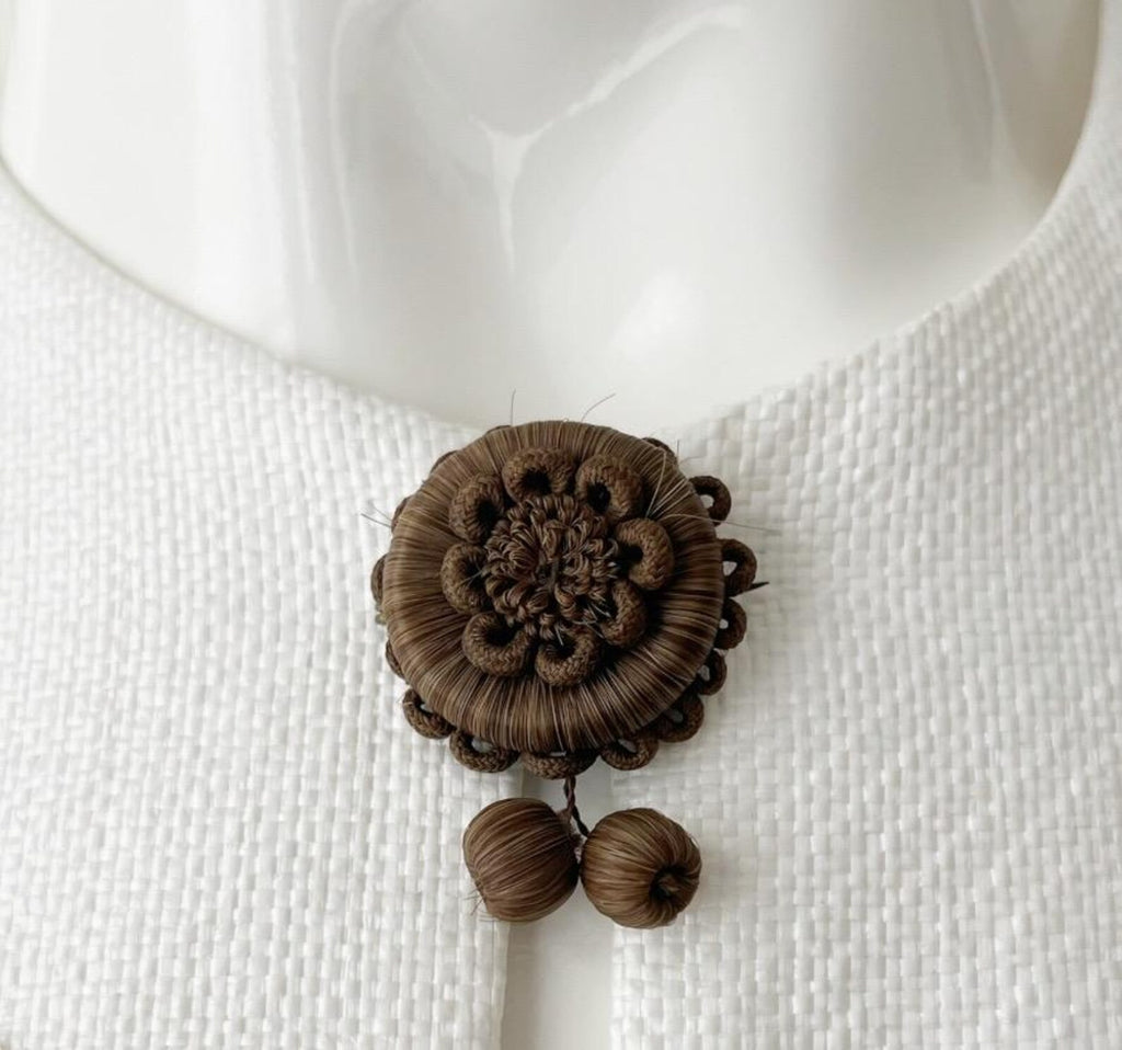 Antique Victorian Hairwork Brooch. Intricate Mourning Jewelry Keepsake