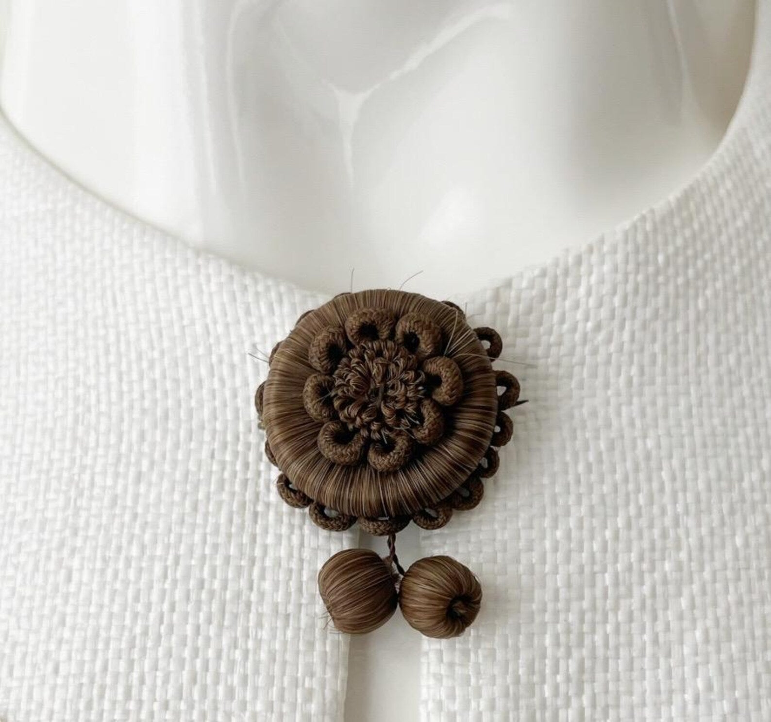 Antique Victorian Hairwork Brooch. Intricate Mourning Jewelry Keepsake