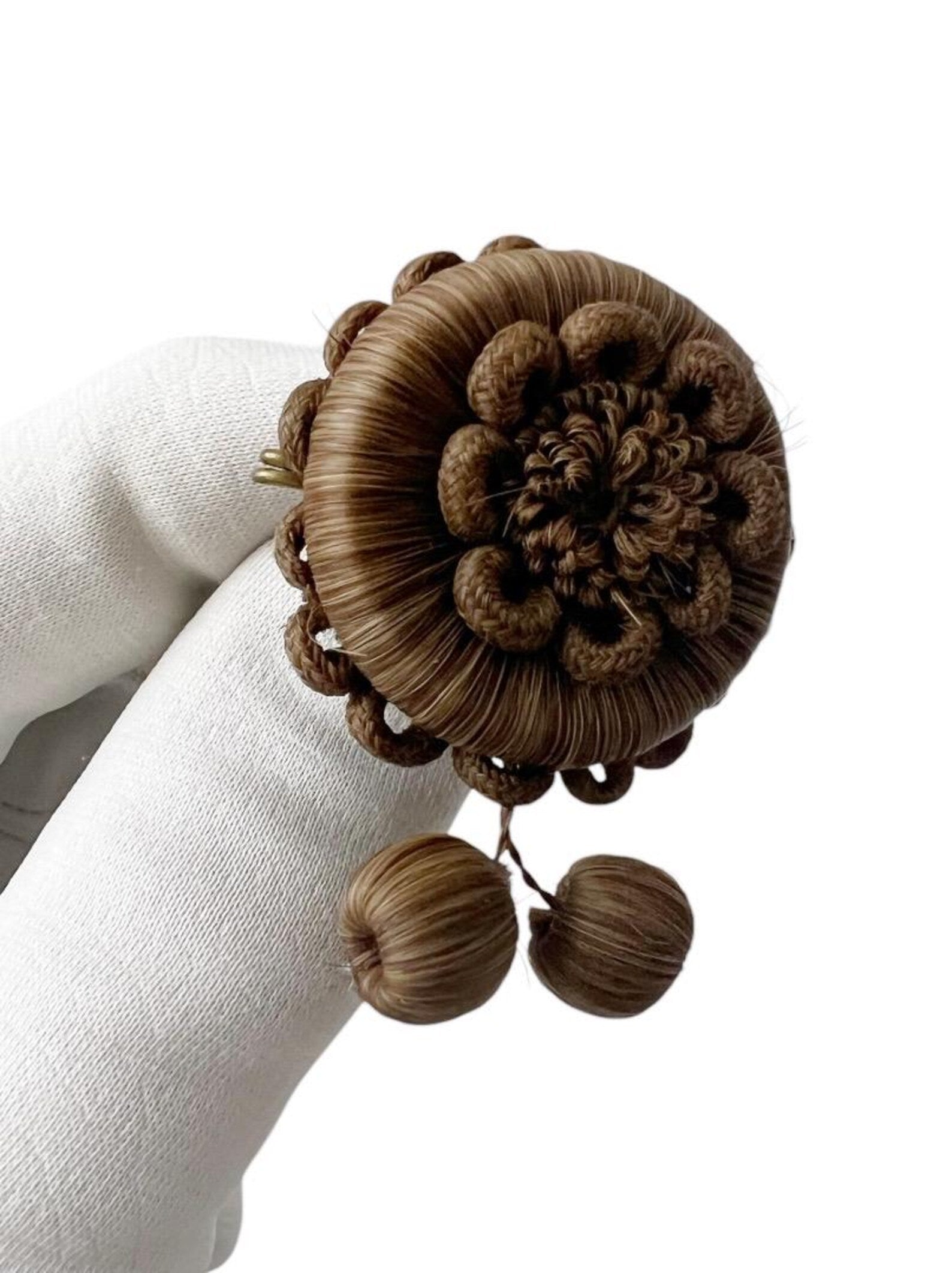 Antique Victorian Hairwork Brooch. Intricate Mourning Jewelry Keepsake