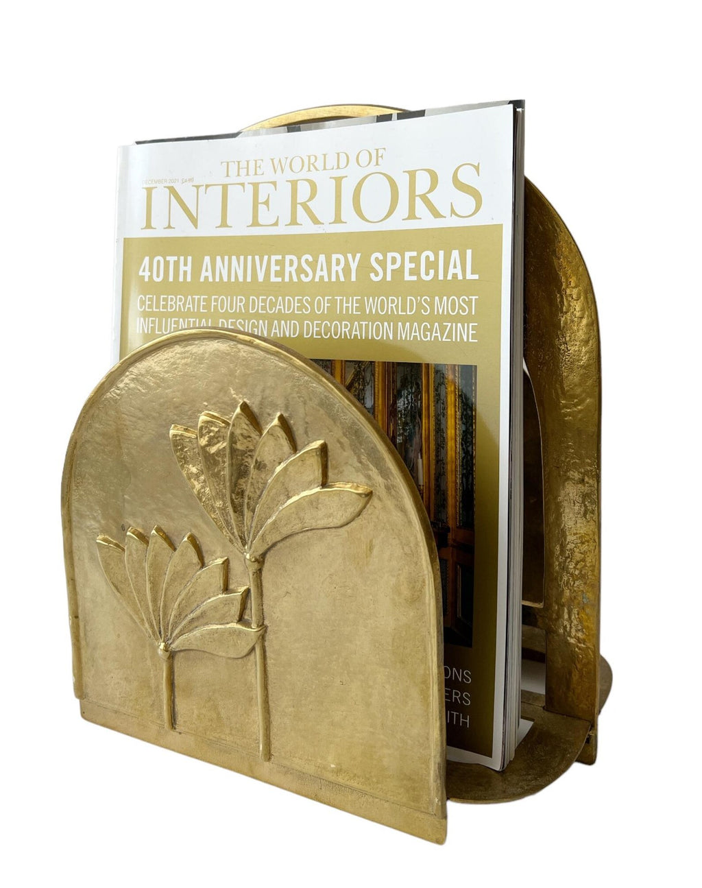 Vintage Solid Brass Magazine Rack with Art Deco and Art Nouveau Design.