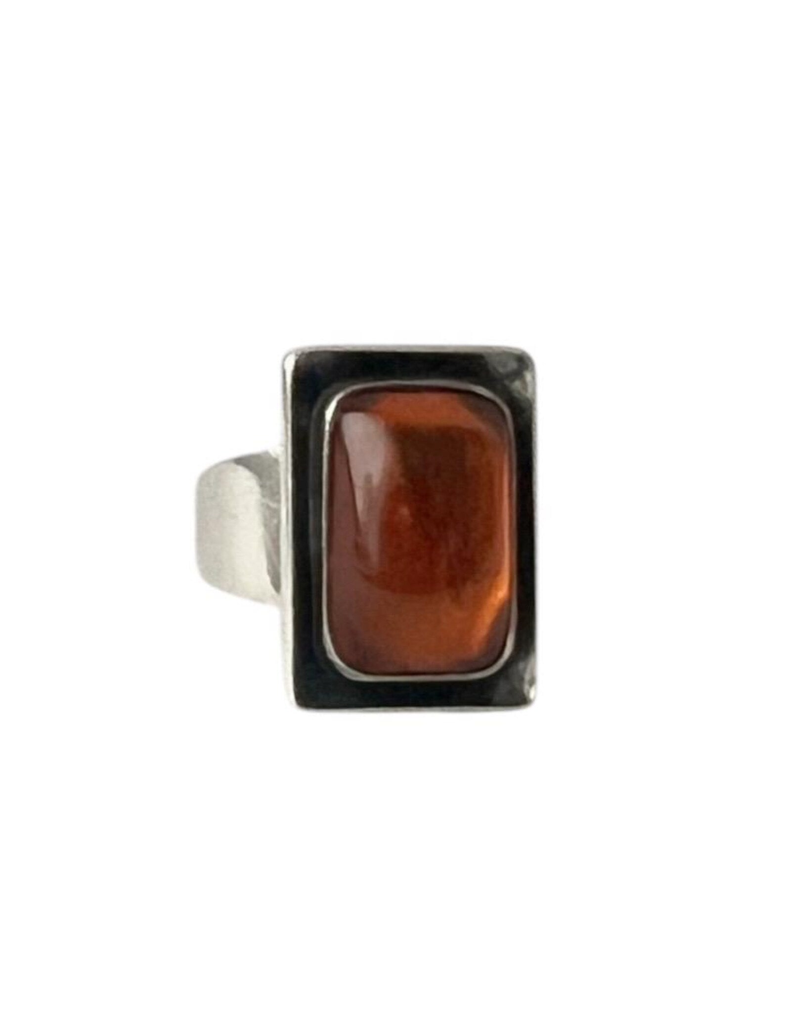 Vintage Baltic Amber Ring, Sterling Silver, Danish Modernist, Niels Erik From. UK size: M