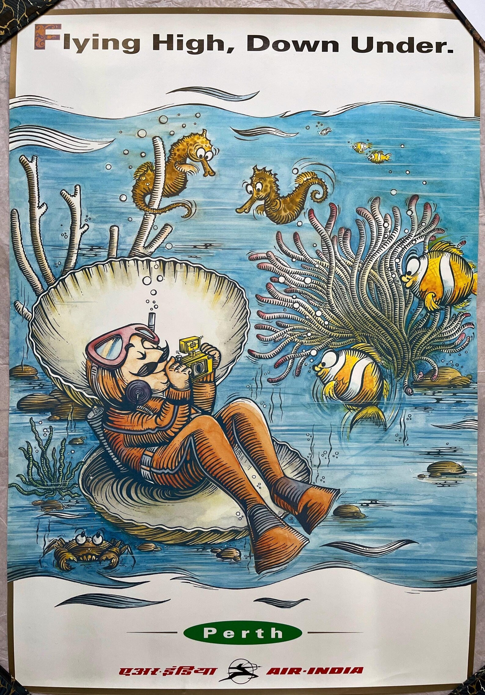Air India Poster, Original Vintage Travel Poster, Perth, Australia