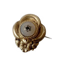Antique Biedermeier Brooch.  Gold-Foiled Floral Pin with Star-Set Stone.
