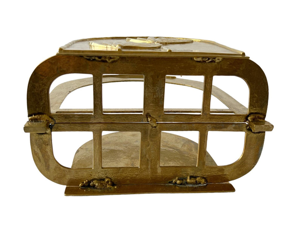 Vintage Solid Brass Magazine Rack with Art Deco and Art Nouveau Design.