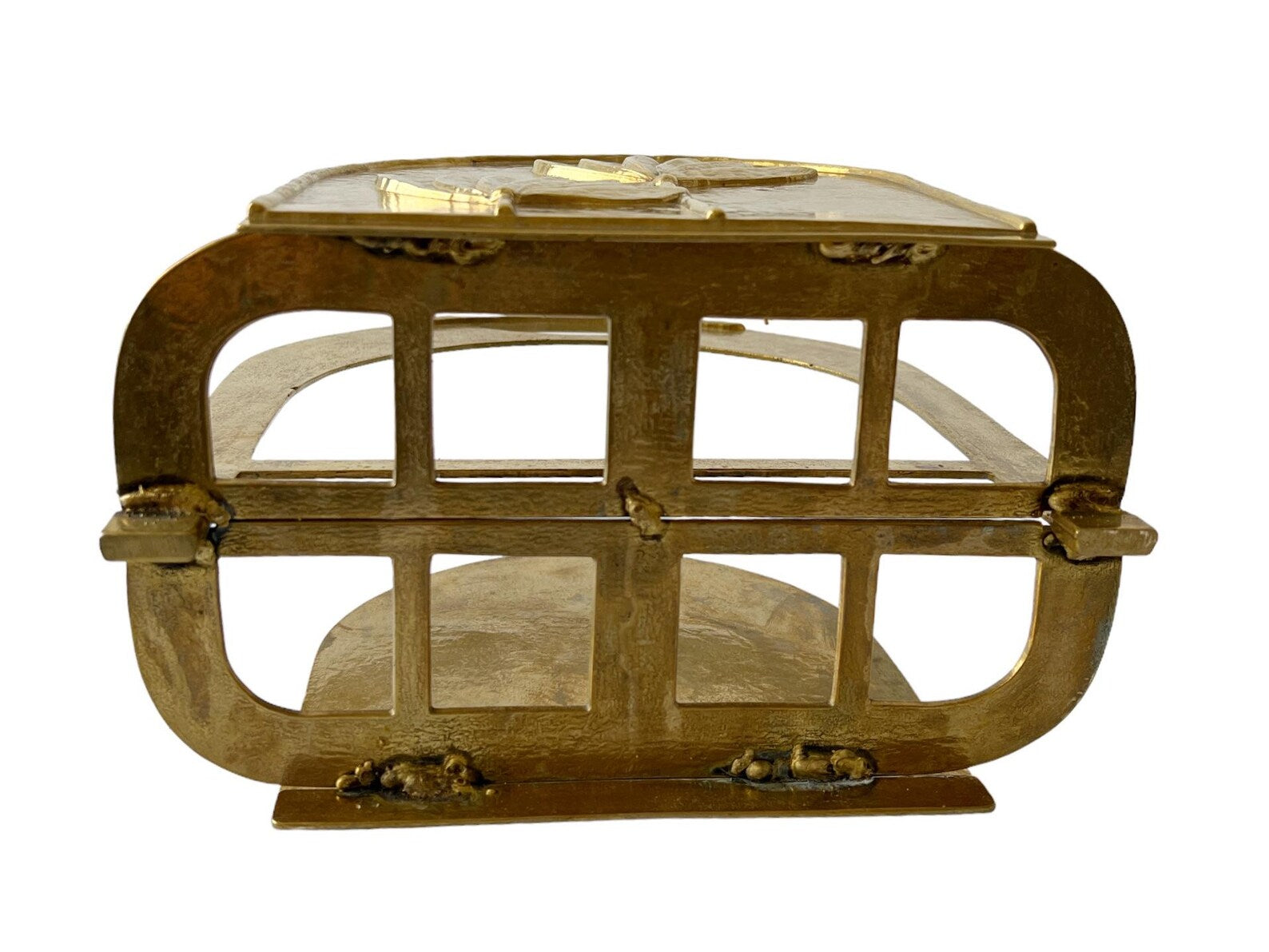 Vintage Solid Brass Magazine Rack with Art Deco and Art Nouveau Design.