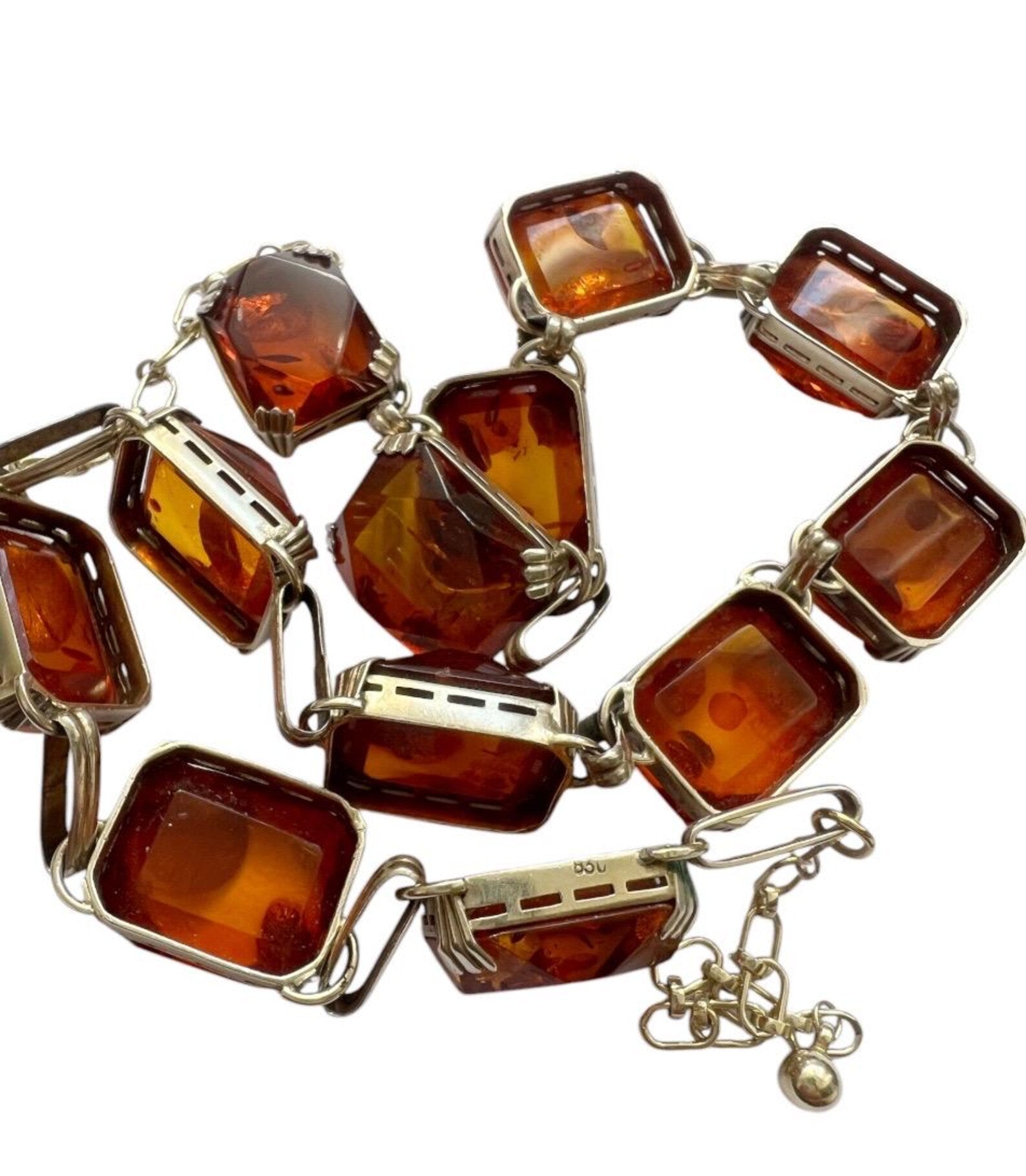 Vintage Baltic Amber Necklace Silver Gold Plated Statement Jewellery