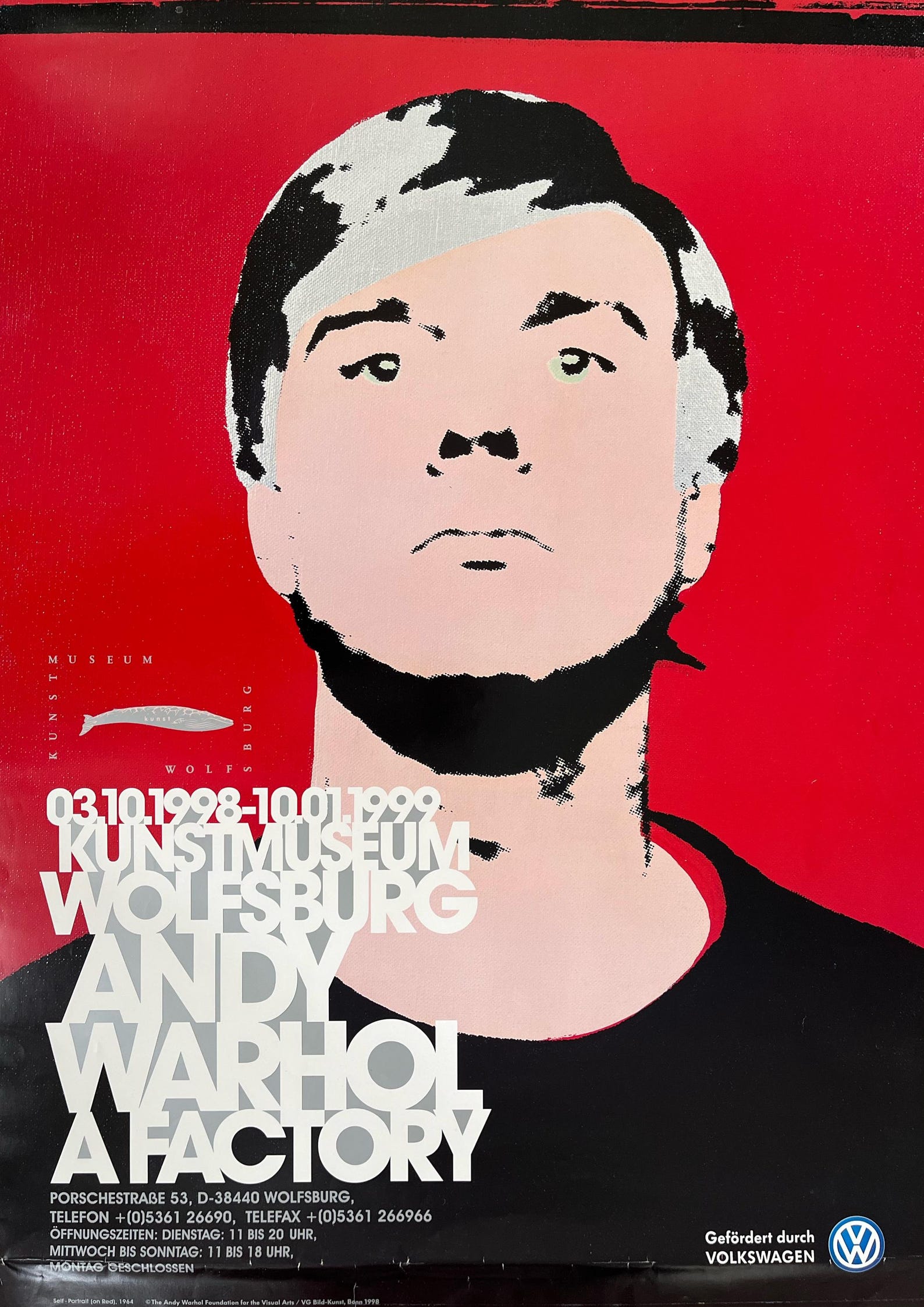 Andy Warhol - "Self-portrait (on Red)". Original Museum Exhibition Poster