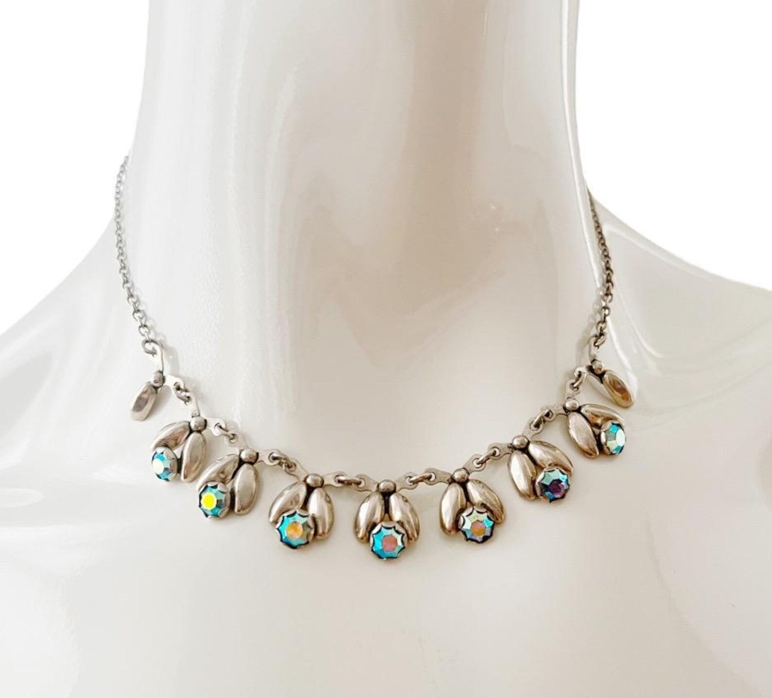 Vintage Hermann Siersbøl Sterling Silver Choker Necklace with Floral Leaf Design