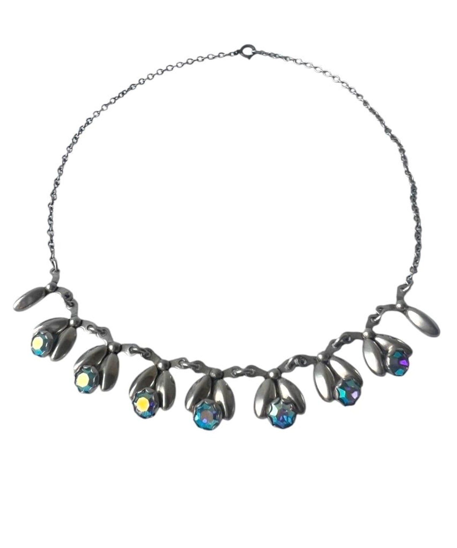 Vintage Hermann Siersbøl Sterling Silver Choker Necklace with Floral Leaf Design