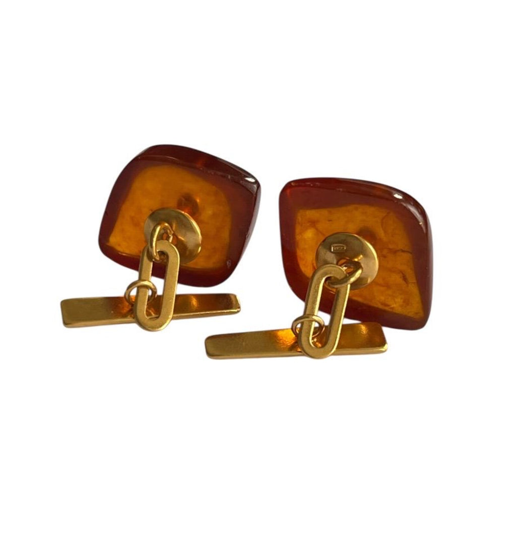 Vintage Pair of Cufflinks with Natural Baltic Amber. Kaliningrad Amber Combine, USSR, 1960s.