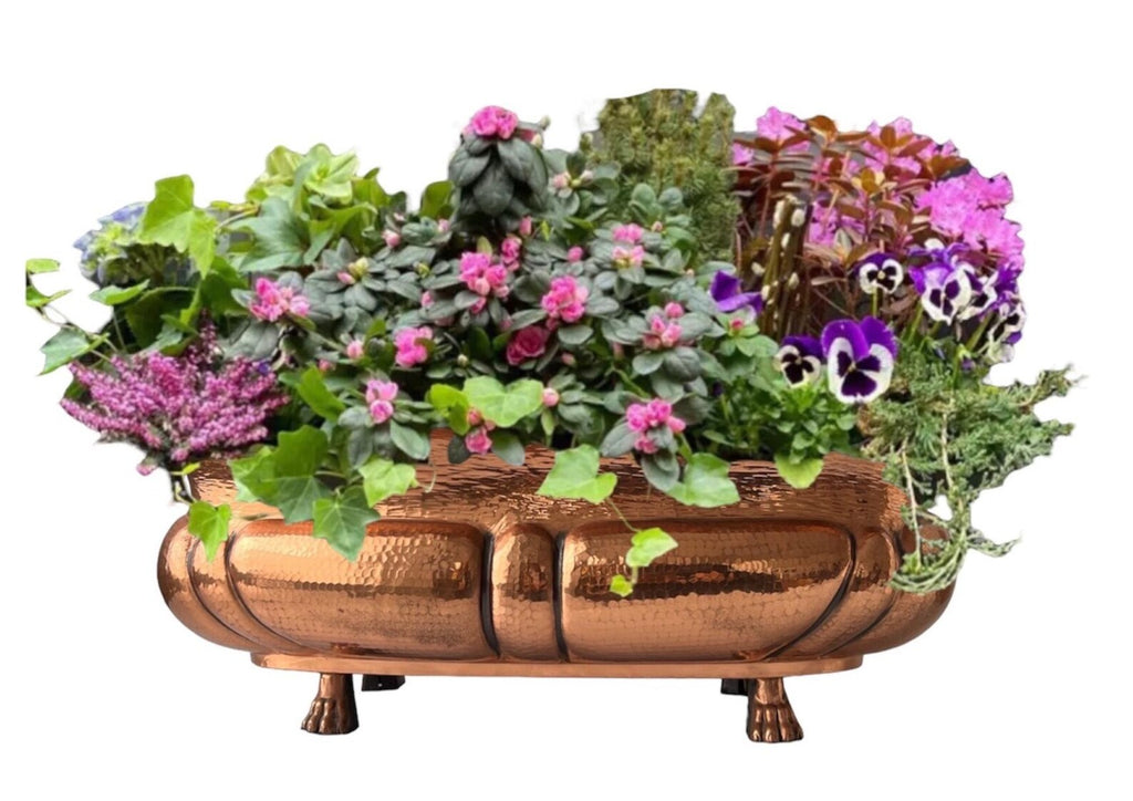 Vintage Hammered Copper Planter. Lion Paw Feet Jardiniere