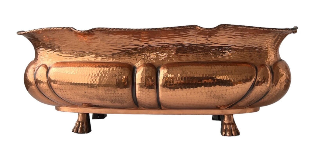 Vintage Hammered Copper Planter. Lion Paw Feet Jardiniere