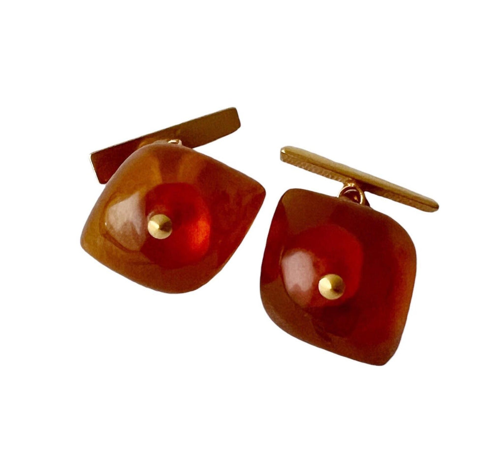 Vintage Pair of Cufflinks with Natural Baltic Amber. Kaliningrad Amber Combine, USSR, 1960s.