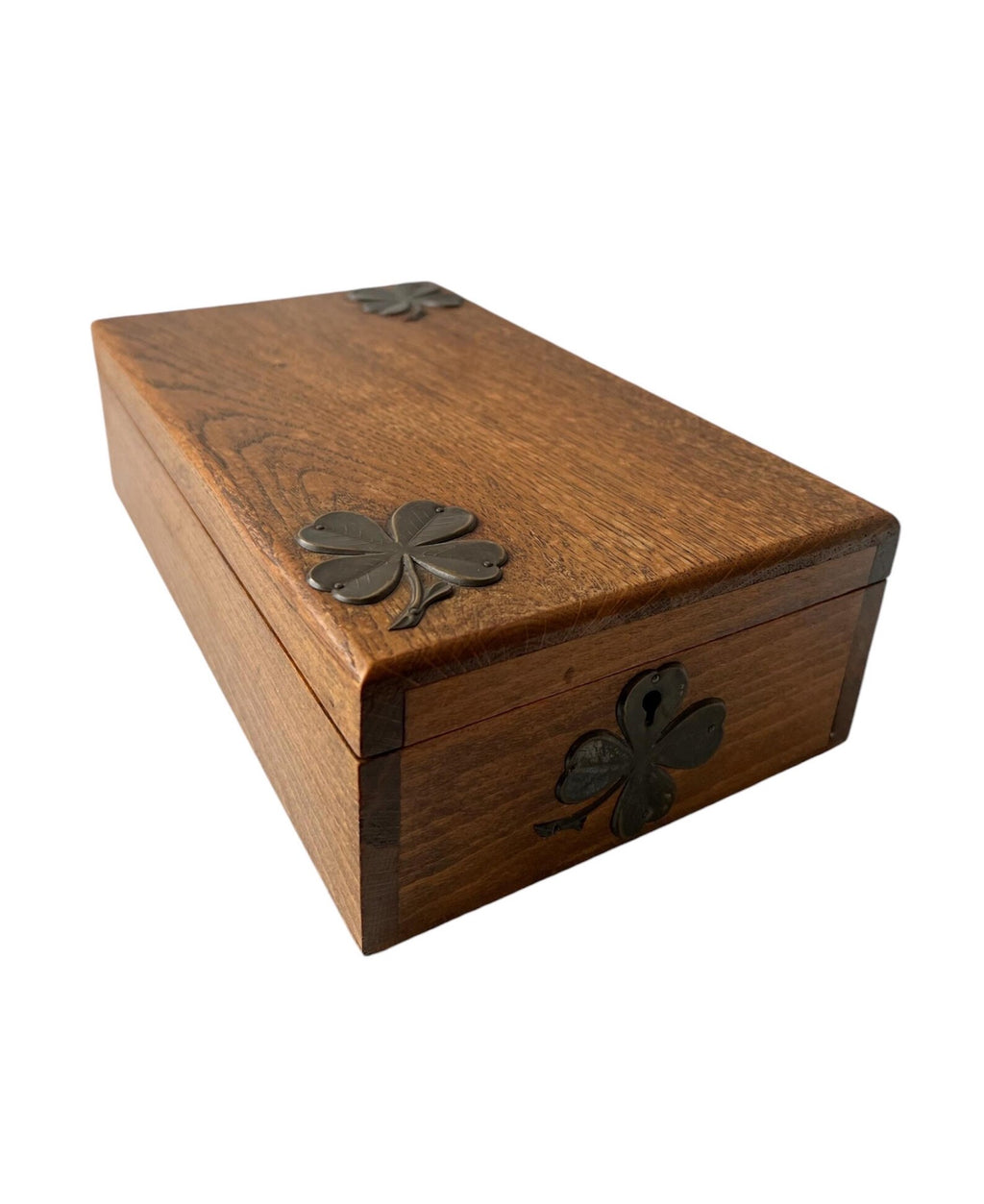 Antique Wooden Shaving Box with Tilting Mirror & Brass Clover Mounts