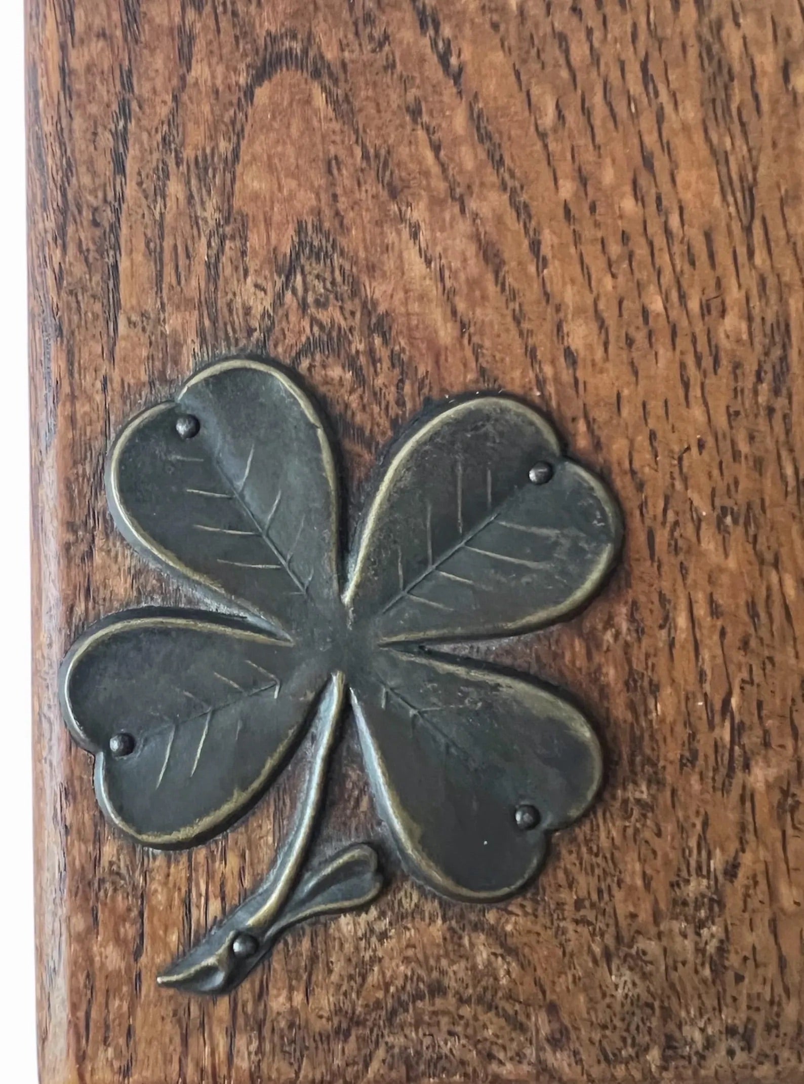 Antique Wooden Shaving Box with Tilting Mirror & Brass Clover Mounts
