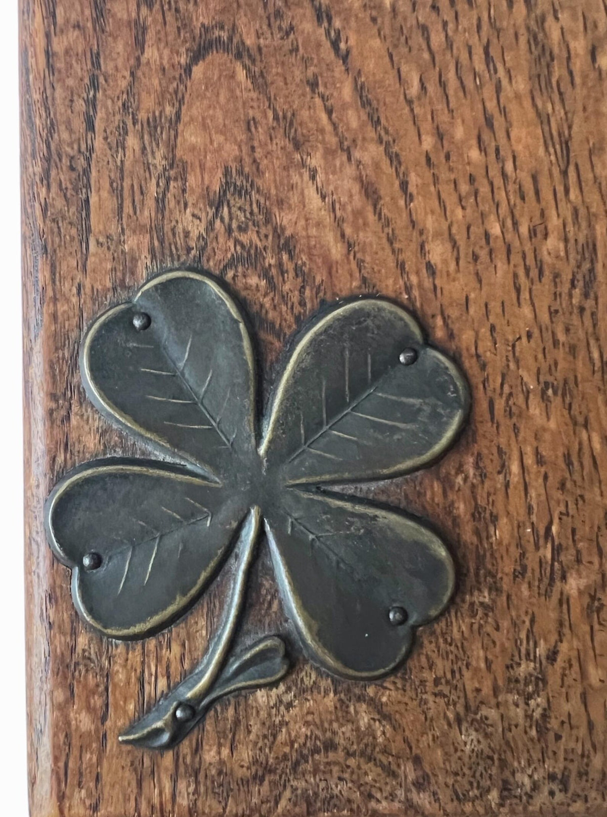 Antique Wooden Shaving Box with Tilting Mirror & Brass Clover Mounts