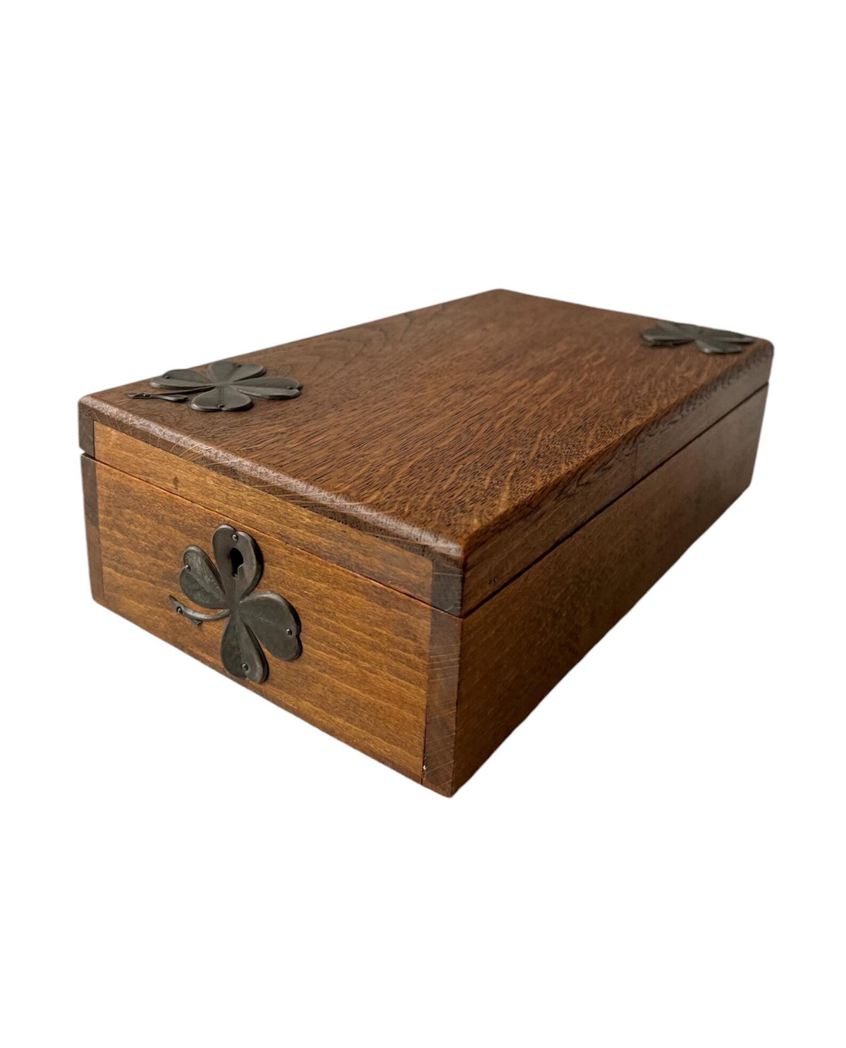 Antique Wooden Shaving Box with Tilting Mirror & Brass Clover Mounts