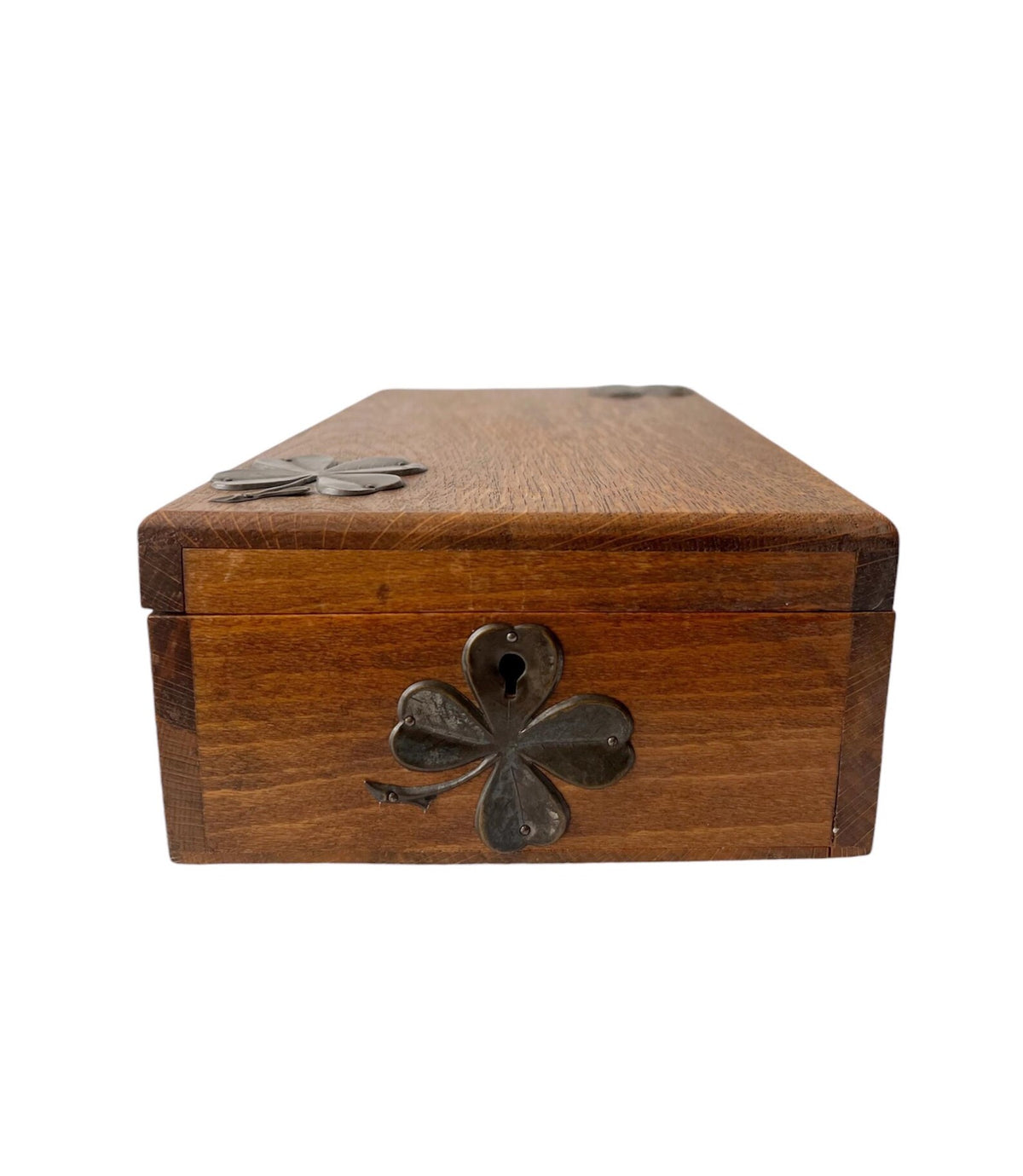 Antique Wooden Shaving Box with Tilting Mirror & Brass Clover Mounts