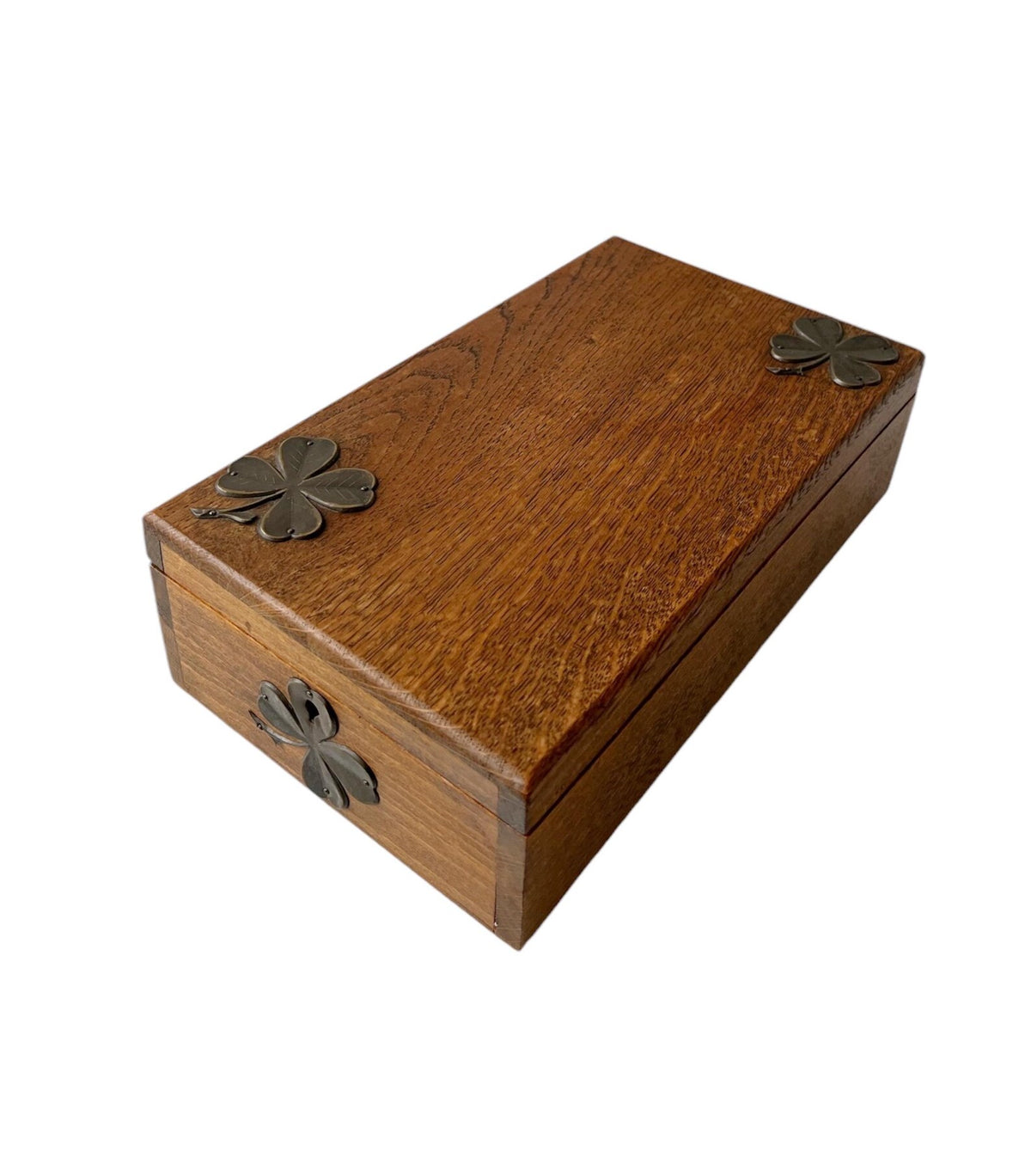 Antique Wooden Shaving Box with Tilting Mirror & Brass Clover Mounts