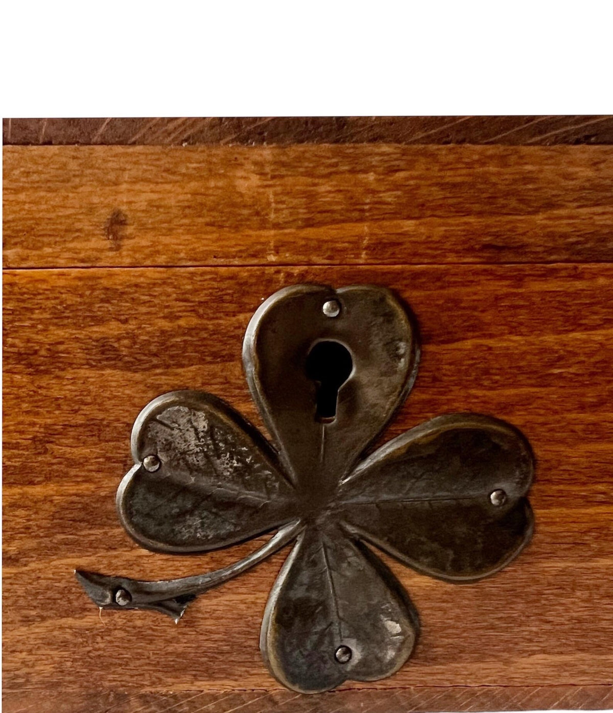 Antique Wooden Shaving Box with Tilting Mirror & Brass Clover Mounts
